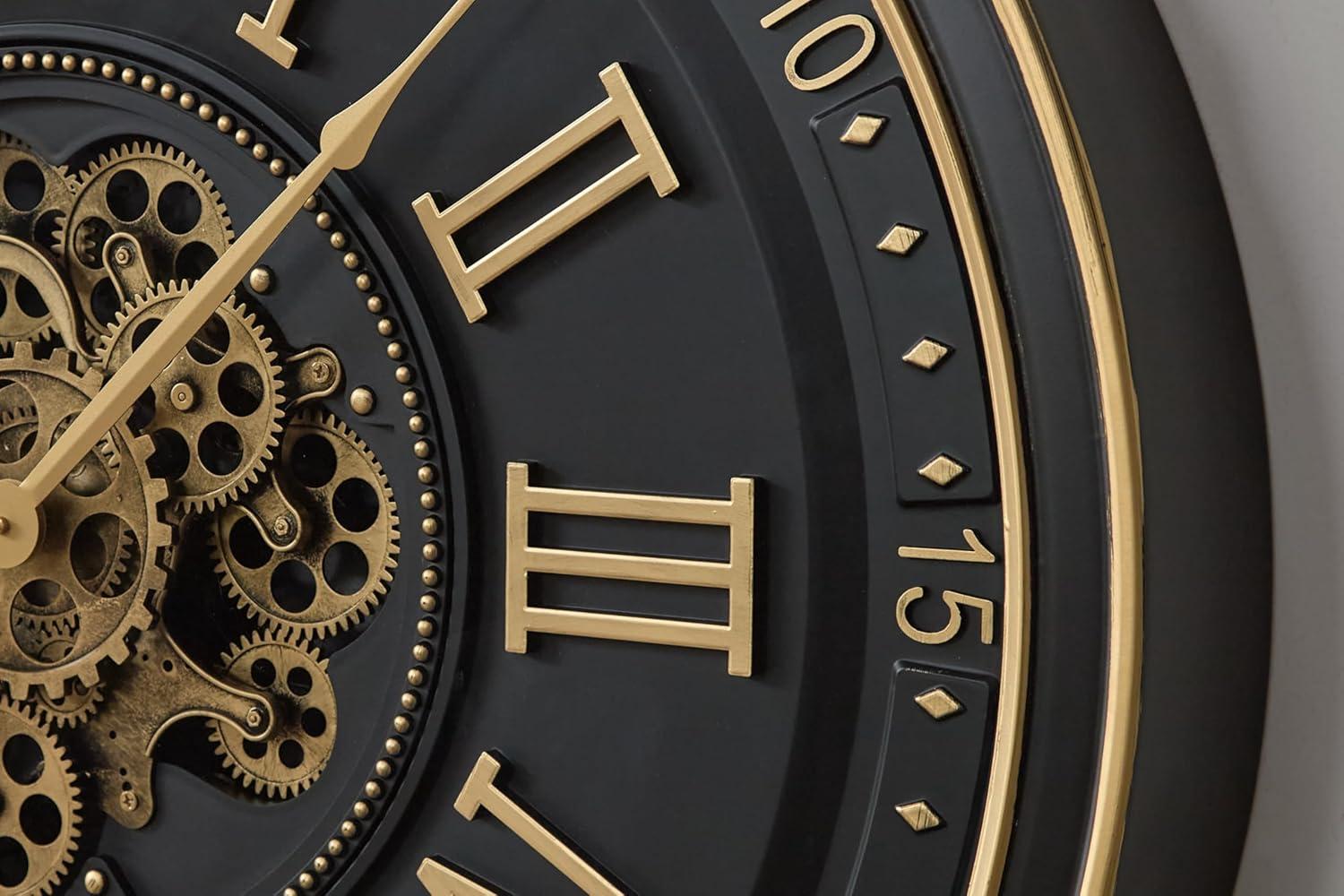 imageSignature Design by Ashley Dairton Traditional Metal Analog Quartz Wall Clock with Roman Numerals and Moving Gears Black amp Metallic