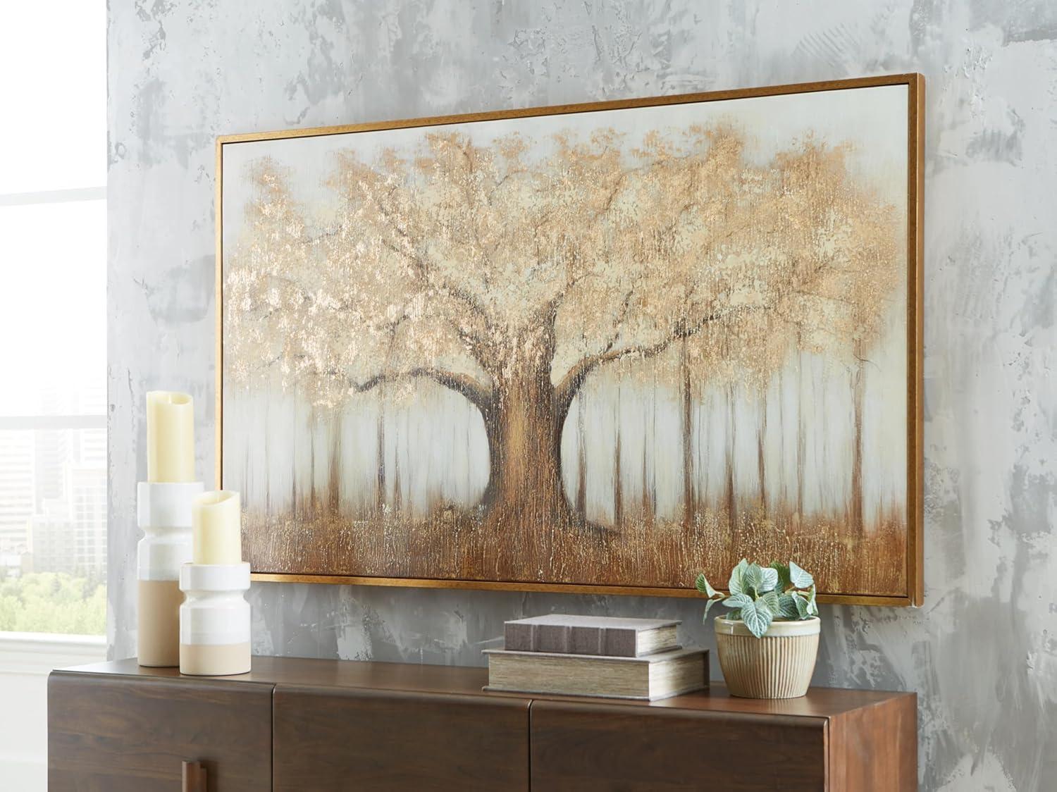 imageSignature Design by Ashley Dalewick Contemporary Hand Painted Tree Wall Art 60 x 36 Inches Metallic amp Light Brown