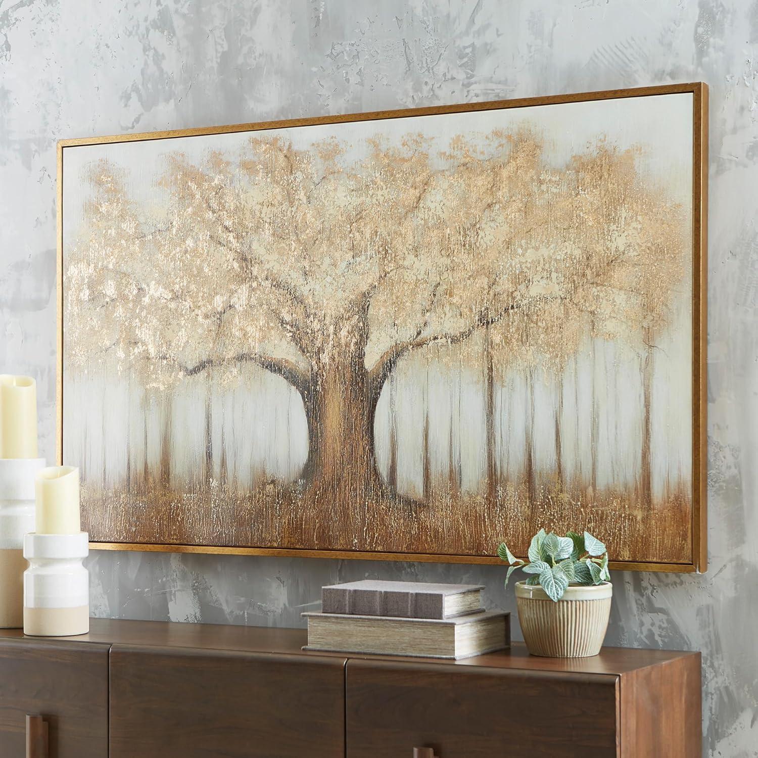 imageSignature Design by Ashley Dalewick Contemporary Hand Painted Tree Wall Art 60 x 36 Inches Metallic amp Light Brown