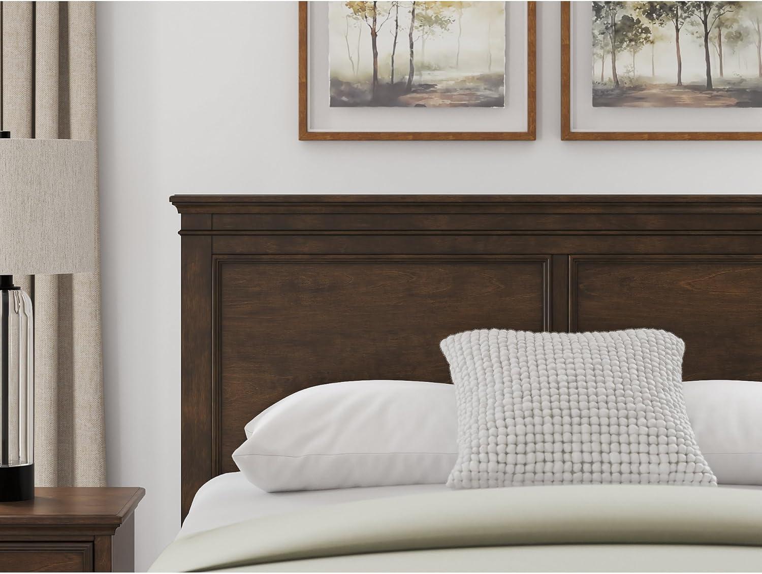 imageSignature Design by Ashley Danabrin Panel Headboard Brownish Cherry Finish Hardwood Solids Birch Veneer MDF Attaches to Bed Frame Modern Farmhouse Bedroom Queen