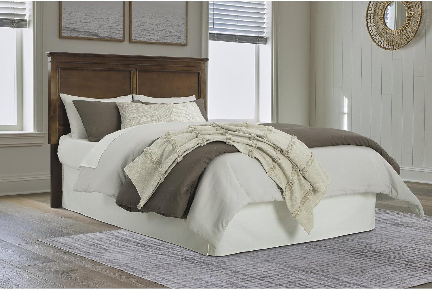 imageSignature Design by Ashley Danabrin Panel Headboard Brownish Cherry Finish Hardwood Solids Birch Veneer MDF Attaches to Bed Frame Modern Farmhouse Bedroom Queen