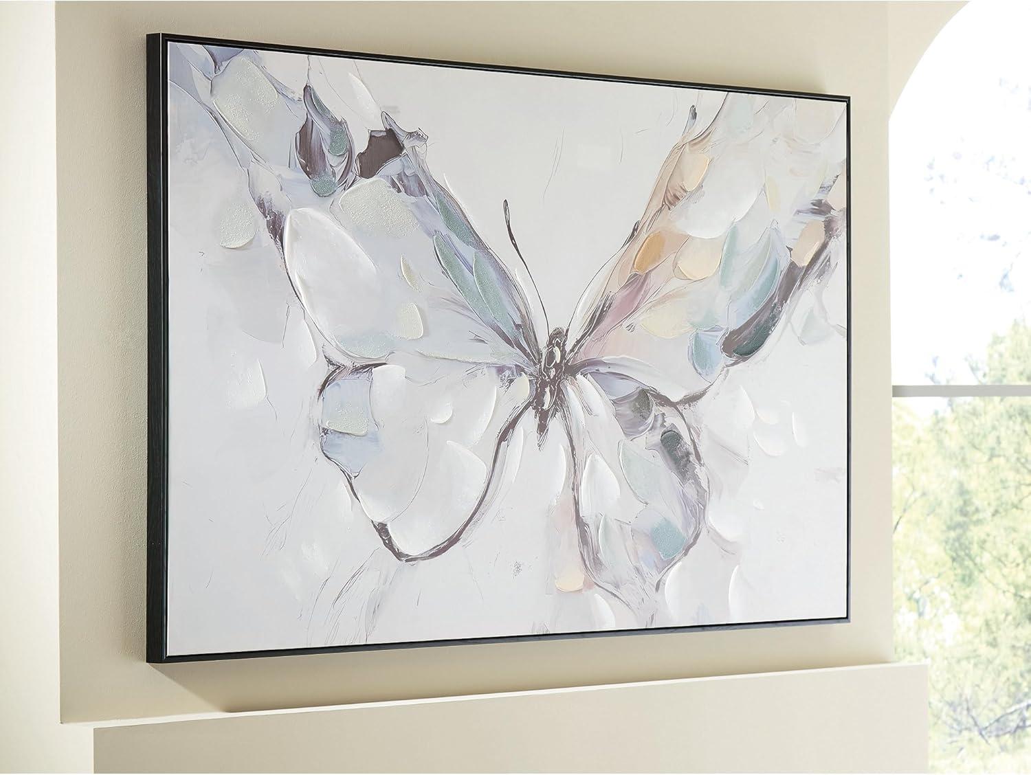 imageSignature Design by Ashley Dashwick Wall Art Large Gallery Wrapped Canvas with Hand Painted Butterfly Black Frame Horizontal Hanging Decor for Living Room Bedroom or Entryway