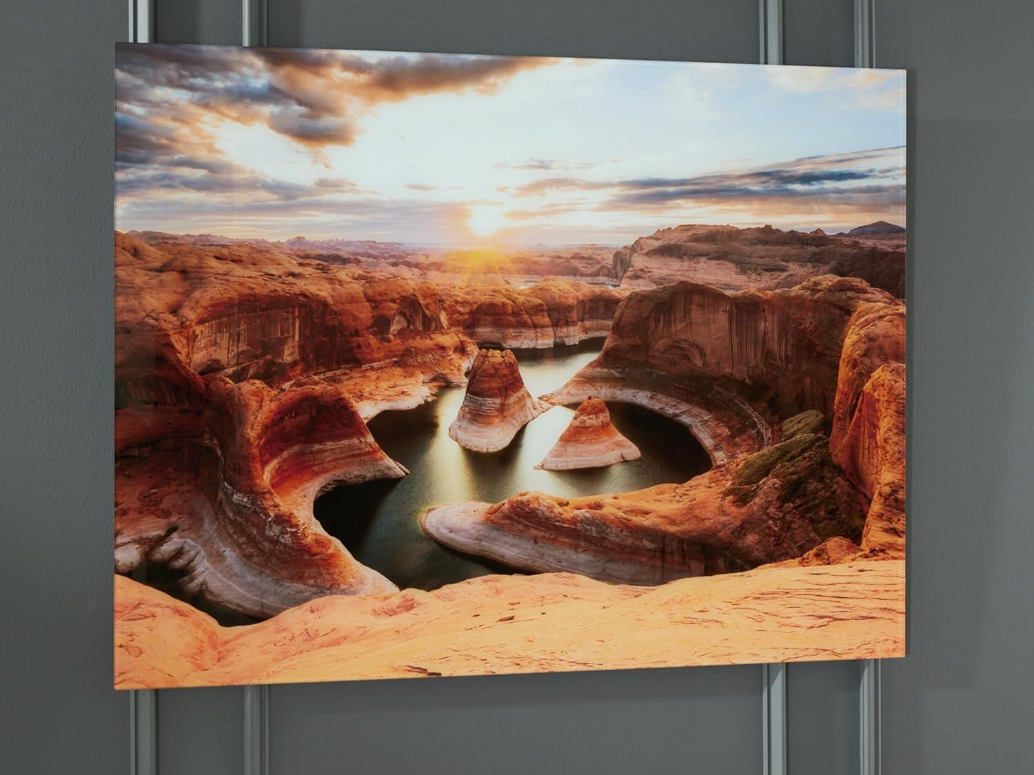 imageSignature Design by Ashley Deemsdon Classic Canyon Rock Glass Wall Art 48 x 36 Inches Blue amp Dark Brown