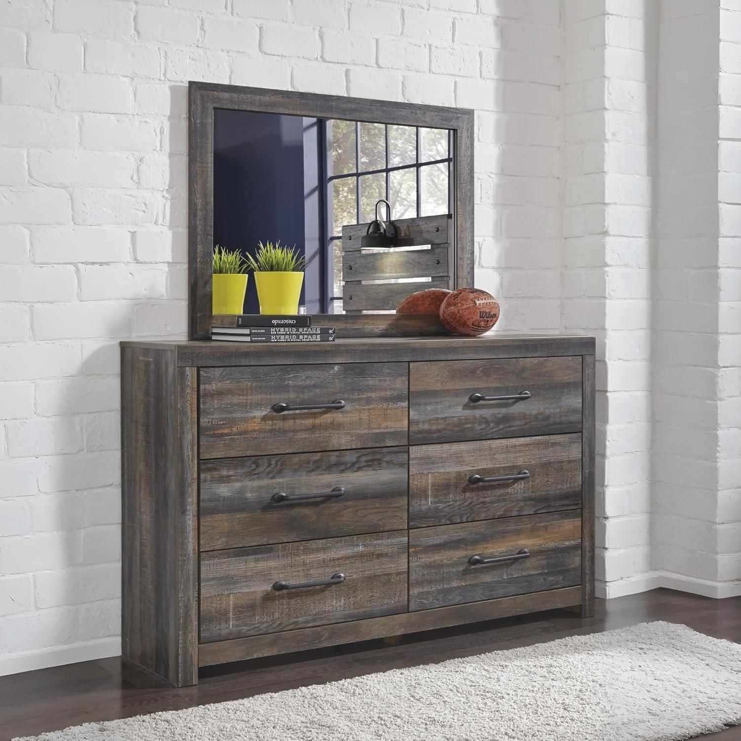 imageSignature Design by Ashley Drystan Rustic Full Bookcase Bed with 2 Storage Drawers and LED Light Foundation or Box Spring Needed Dark Brown amp Gray155D x 588W x 715H 6 Drawers