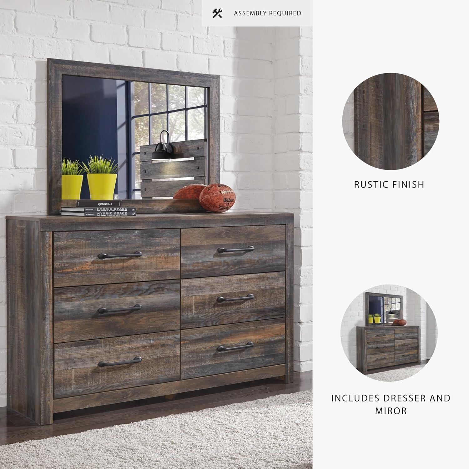 imageSignature Design by Ashley Drystan Rustic Full Bookcase Bed with 2 Storage Drawers and LED Light Foundation or Box Spring Needed Dark Brown amp Gray155D x 588W x 715H 6 Drawers