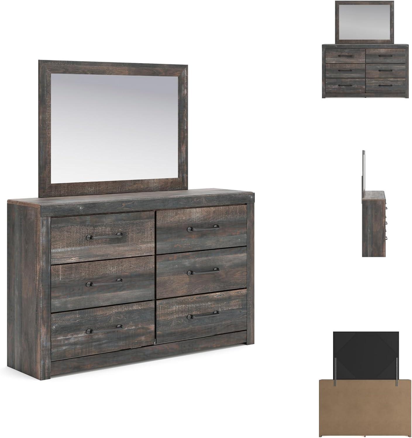 imageSignature Design by Ashley Drystan Rustic Full Bookcase Bed with 2 Storage Drawers and LED Light Foundation or Box Spring Needed Dark Brown amp Gray155D x 588W x 715H 6 Drawers