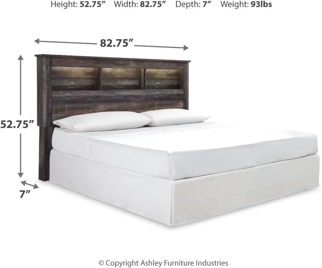 imageSignature Design by Ashley Drystan Rustic Full Bookcase Bed with 2 Storage Drawers and LED Light Foundation or Box Spring Needed Dark Brown amp GrayCalifornia King