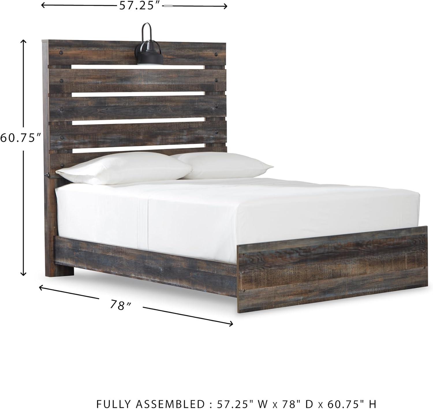 imageSignature Design by Ashley Drystan Rustic Full Bookcase Bed with 2 Storage Drawers and LED Light Foundation or Box Spring Needed Dark Brown amp GrayFull