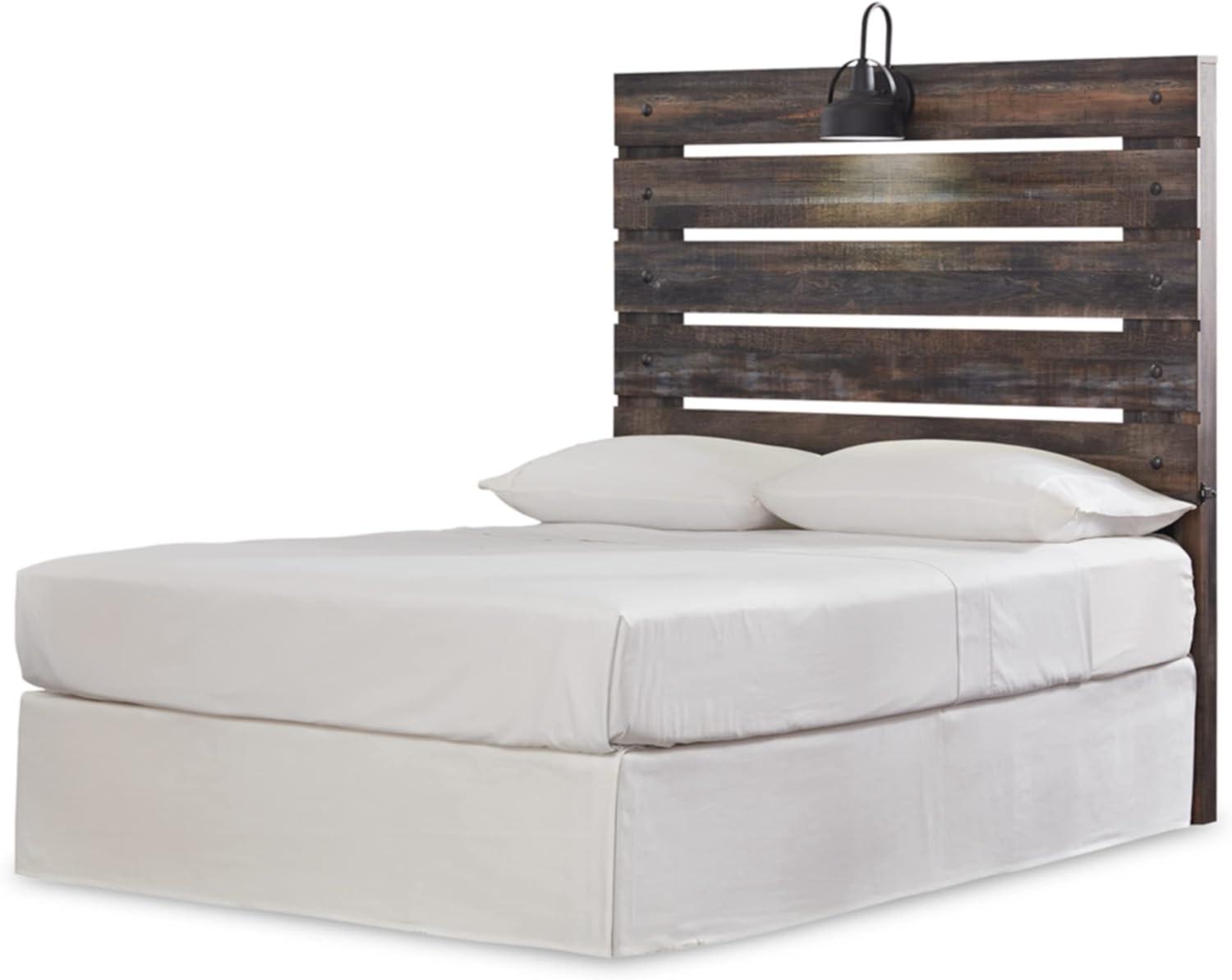 imageSignature Design by Ashley Drystan Rustic Full Bookcase Bed with 2 Storage Drawers and LED Light Foundation or Box Spring Needed Dark Brown amp GrayFull
