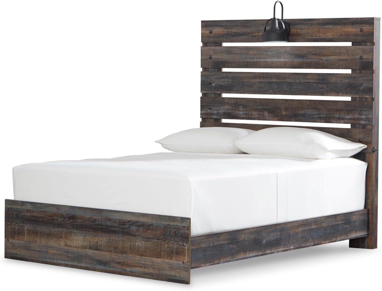 imageSignature Design by Ashley Drystan Rustic Full Bookcase Bed with 2 Storage Drawers and LED Light Foundation or Box Spring Needed Dark Brown amp GrayFull