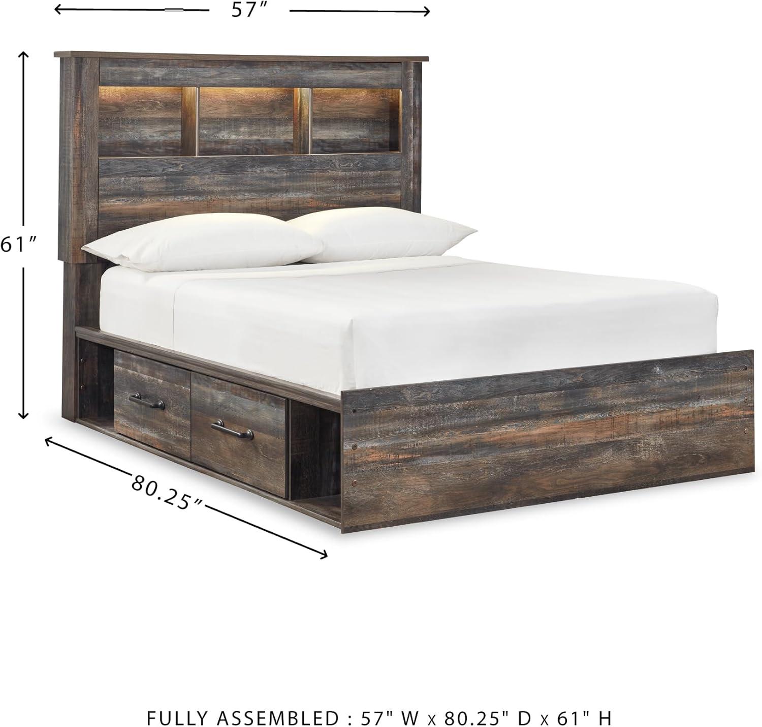 imageSignature Design by Ashley Drystan Rustic Full Bookcase Bed with 2 Storage Drawers and LED Light Foundation or Box Spring Needed Dark Brown amp GrayFull
