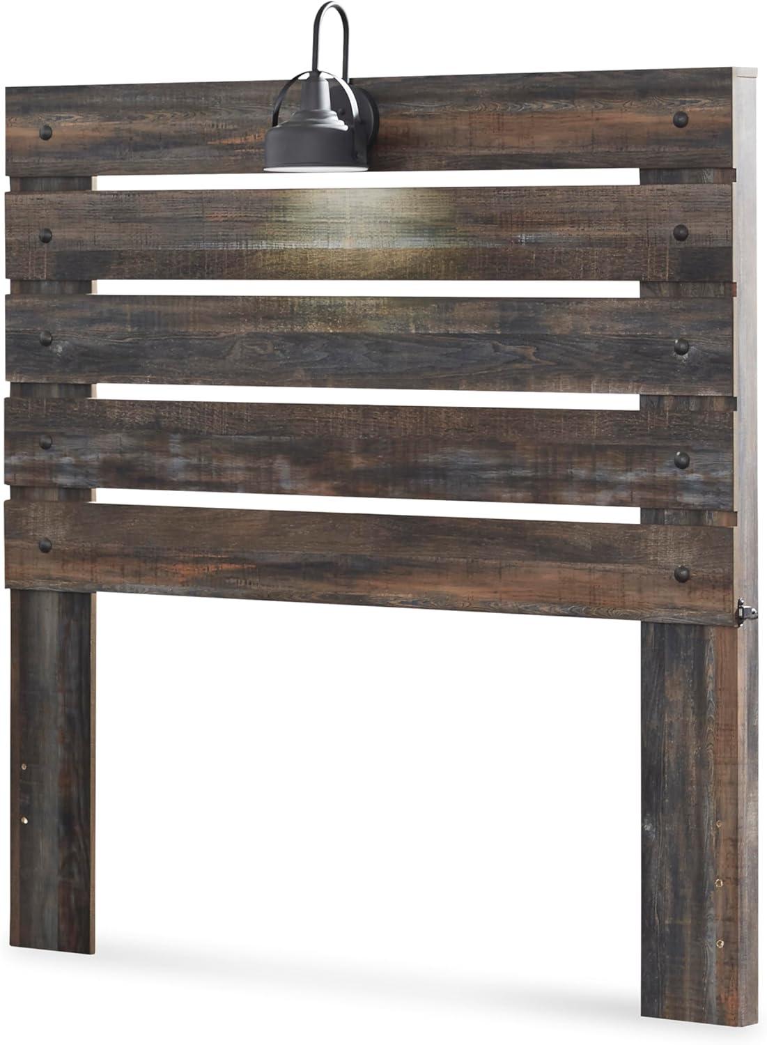 imageSignature Design by Ashley Drystan Rustic Full Bookcase Bed with 2 Storage Drawers and LED Light Foundation or Box Spring Needed Dark Brown amp GrayFull