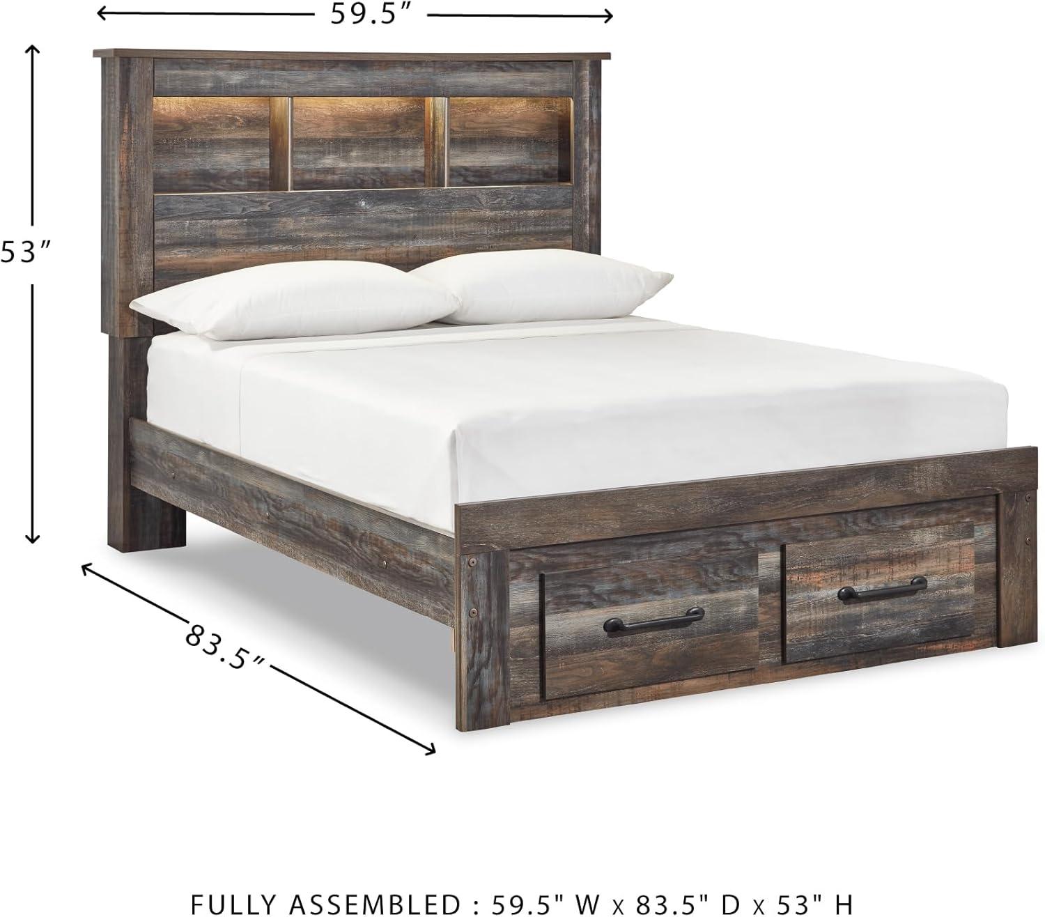 imageSignature Design by Ashley Drystan Rustic Full Bookcase Bed with 2 Storage Drawers and LED Light Foundation or Box Spring Needed Dark Brown amp GrayFull