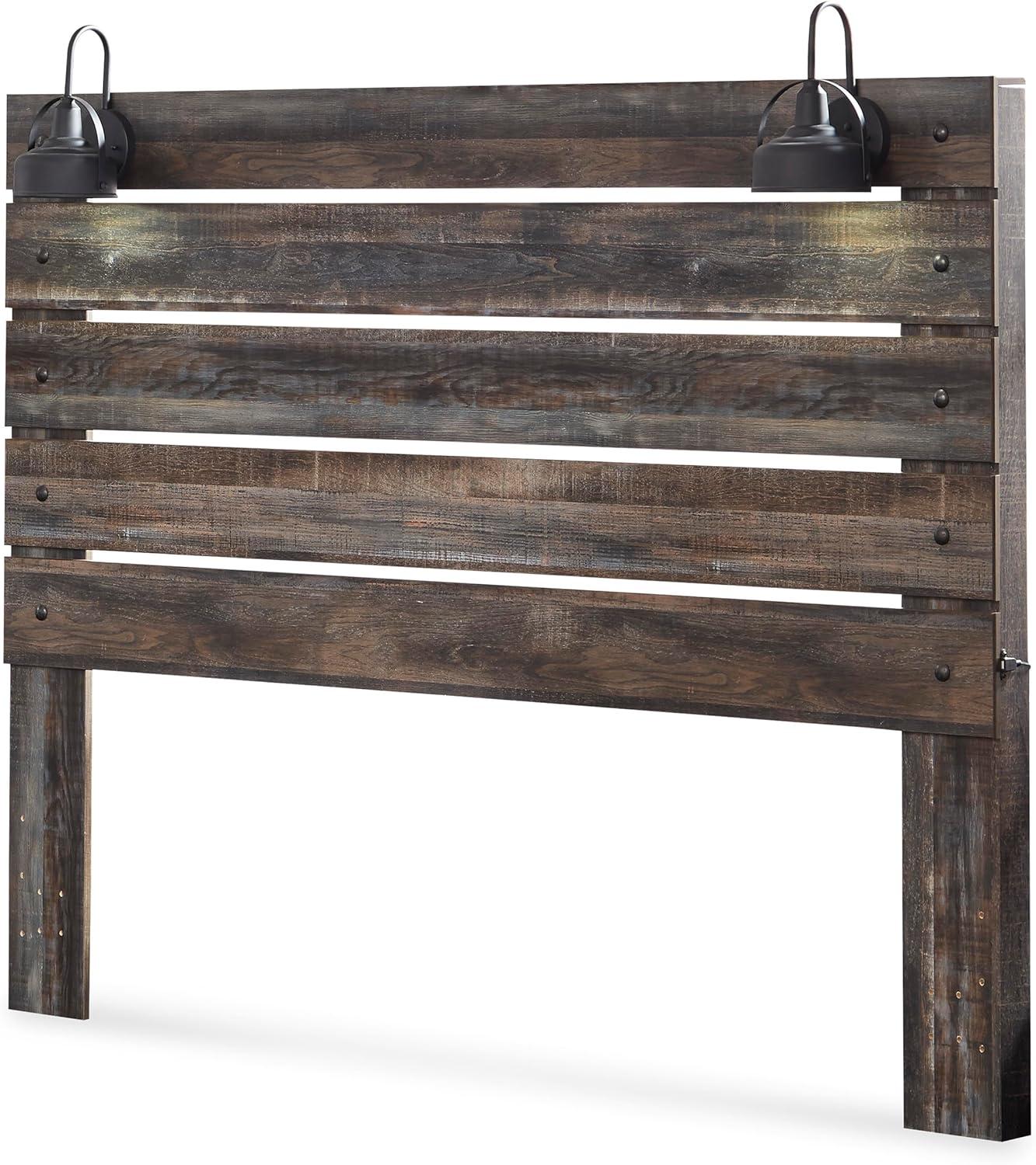 imageSignature Design by Ashley Drystan Rustic Full Bookcase Bed with 2 Storage Drawers and LED Light Foundation or Box Spring Needed Dark Brown amp GrayKing