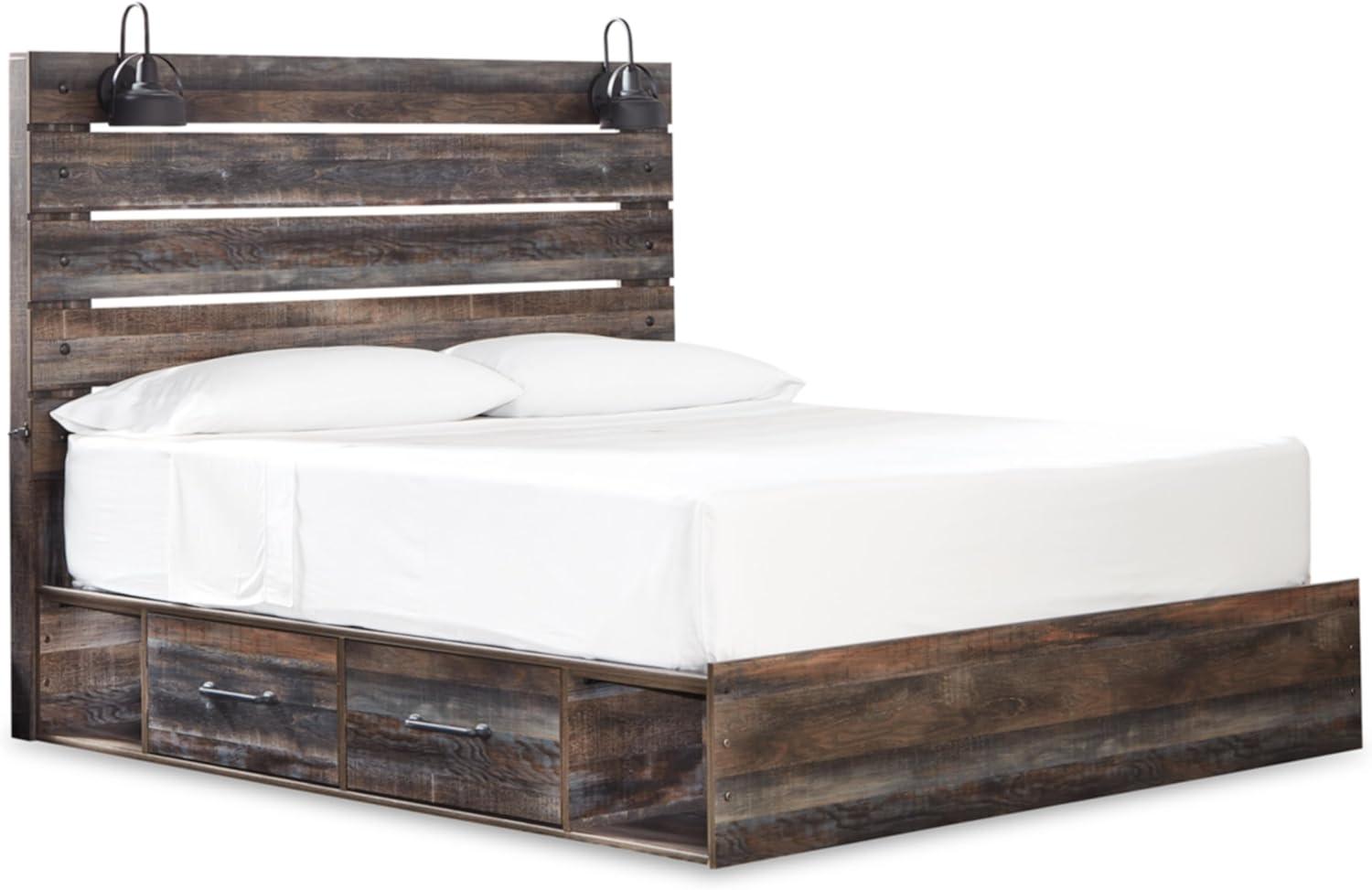 imageSignature Design by Ashley Drystan Rustic Full Bookcase Bed with 2 Storage Drawers and LED Light Foundation or Box Spring Needed Dark Brown amp GrayKing