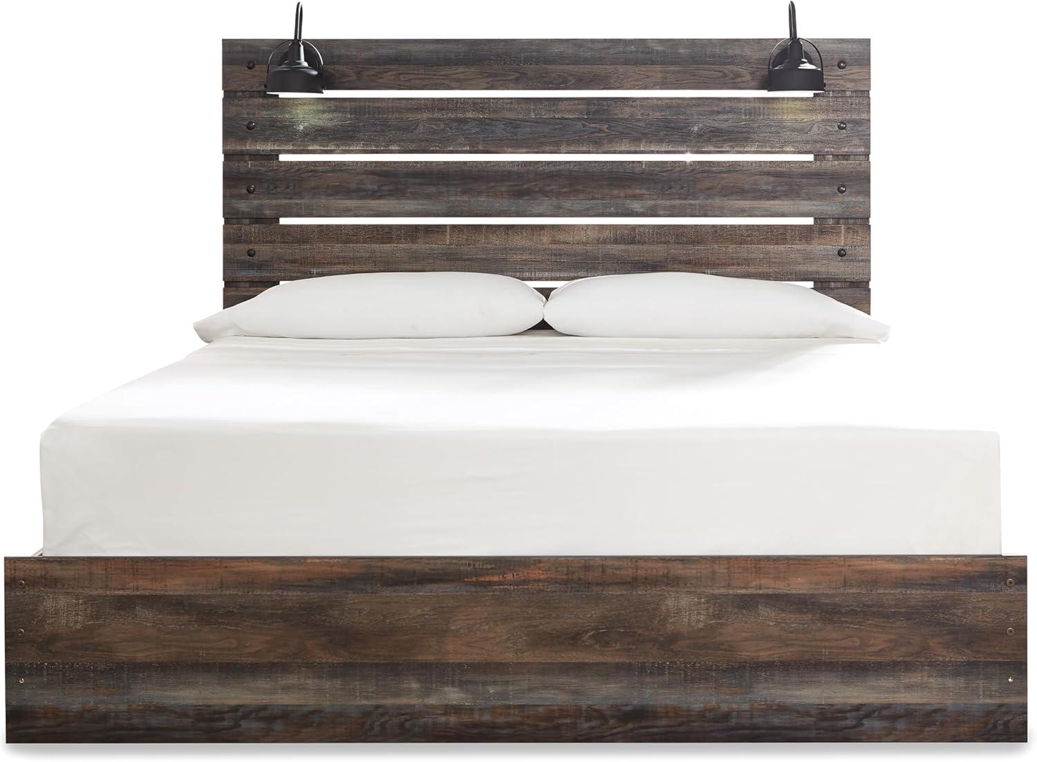 imageSignature Design by Ashley Drystan Rustic Full Bookcase Bed with 2 Storage Drawers and LED Light Foundation or Box Spring Needed Dark Brown amp GrayKing