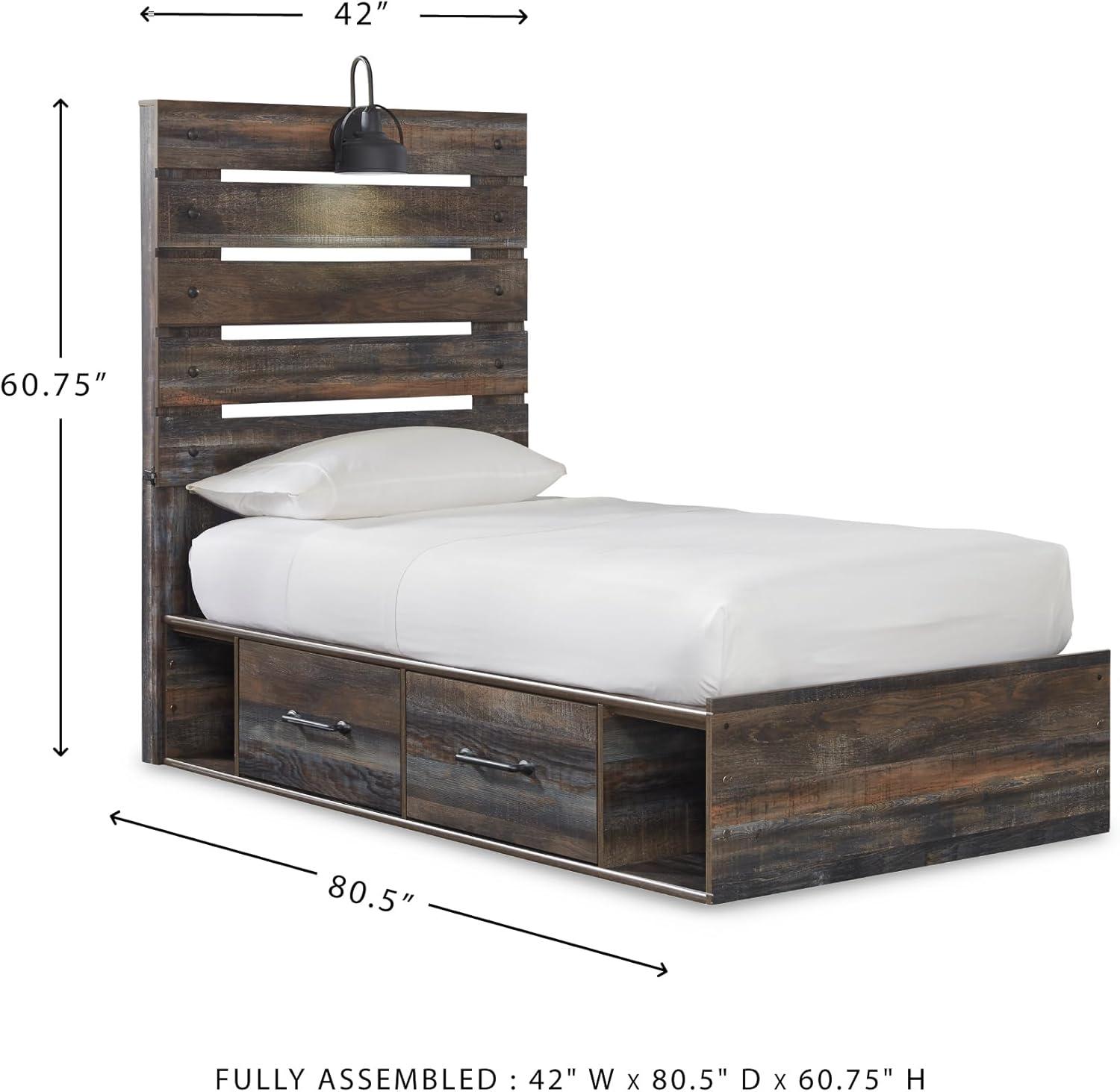 imageSignature Design by Ashley Drystan Rustic Full Bookcase Bed with 2 Storage Drawers and LED Light Foundation or Box Spring Needed Dark Brown amp GrayTwin
