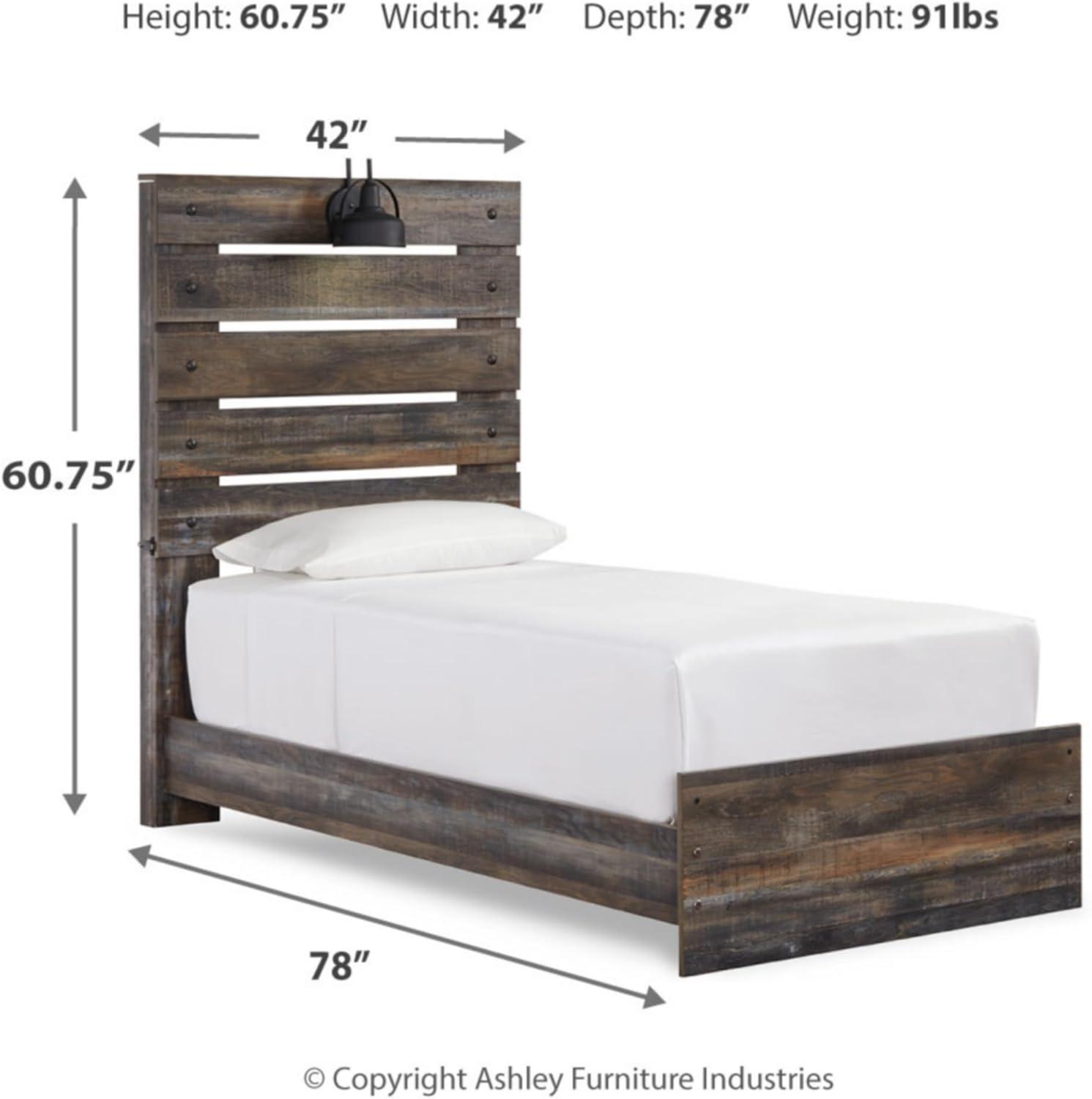 imageSignature Design by Ashley Drystan Rustic Full Bookcase Bed with 2 Storage Drawers and LED Light Foundation or Box Spring Needed Dark Brown amp GrayTwin