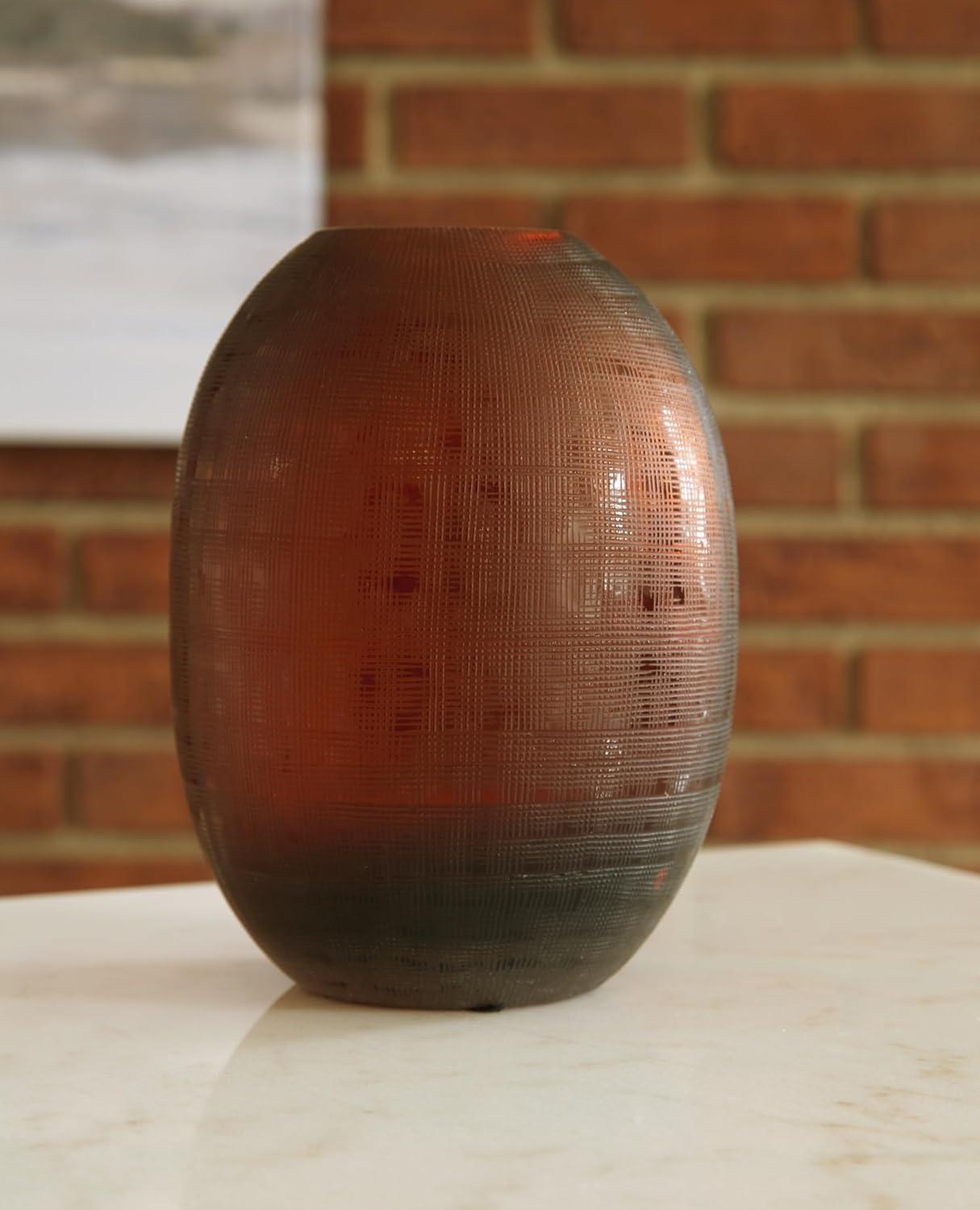 imageSignature Design by Ashley Embersen Contemporary 75 Glass with Grid Texture Tabletop Vase Yellow Orange amp BrownDark Brown