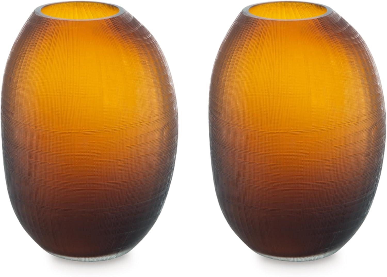 imageSignature Design by Ashley Embersen Contemporary 75 Glass with Grid Texture Tabletop Vase Yellow Orange amp BrownDark Brown