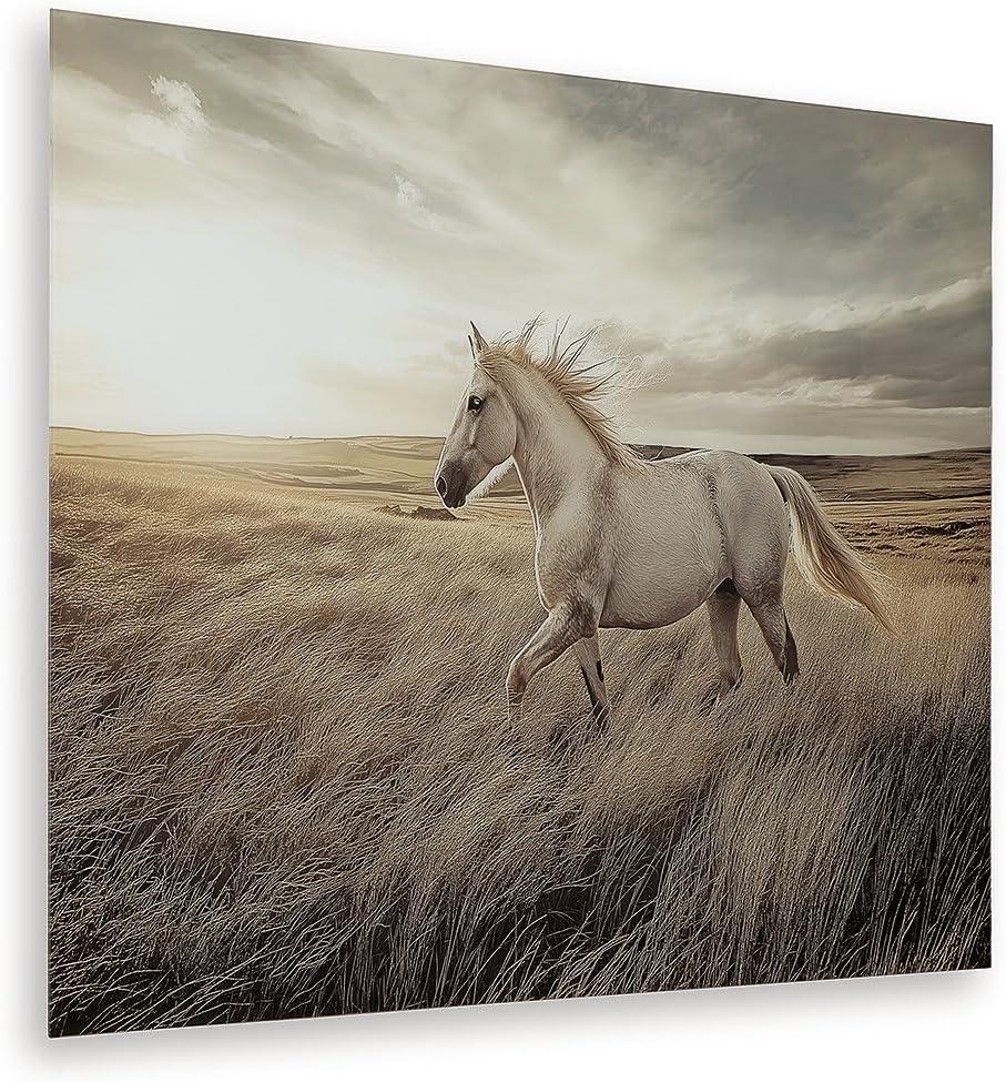imageSignature Design by Ashley Errolville Wall Art Large Print on Glass with Wild Horse Horizontal Hanging Decor for Living Room or Dining Room Walls Warm Earth Tones