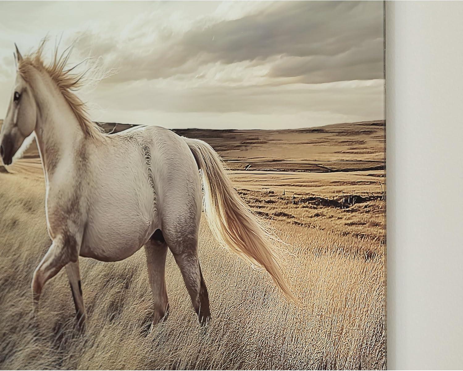 imageSignature Design by Ashley Errolville Wall Art Large Print on Glass with Wild Horse Horizontal Hanging Decor for Living Room or Dining Room Walls Warm Earth Tones