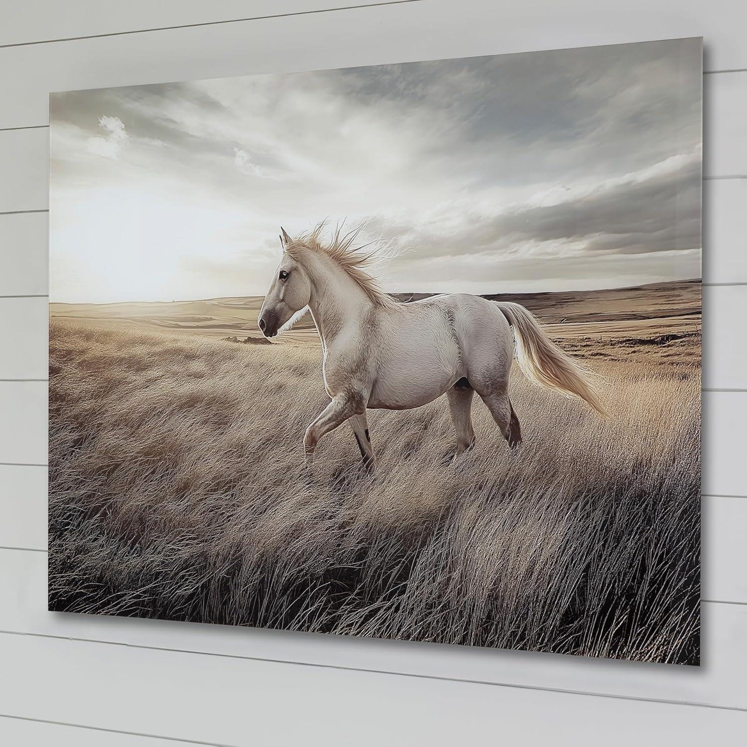 imageSignature Design by Ashley Errolville Wall Art Large Print on Glass with Wild Horse Horizontal Hanging Decor for Living Room or Dining Room Walls Warm Earth Tones