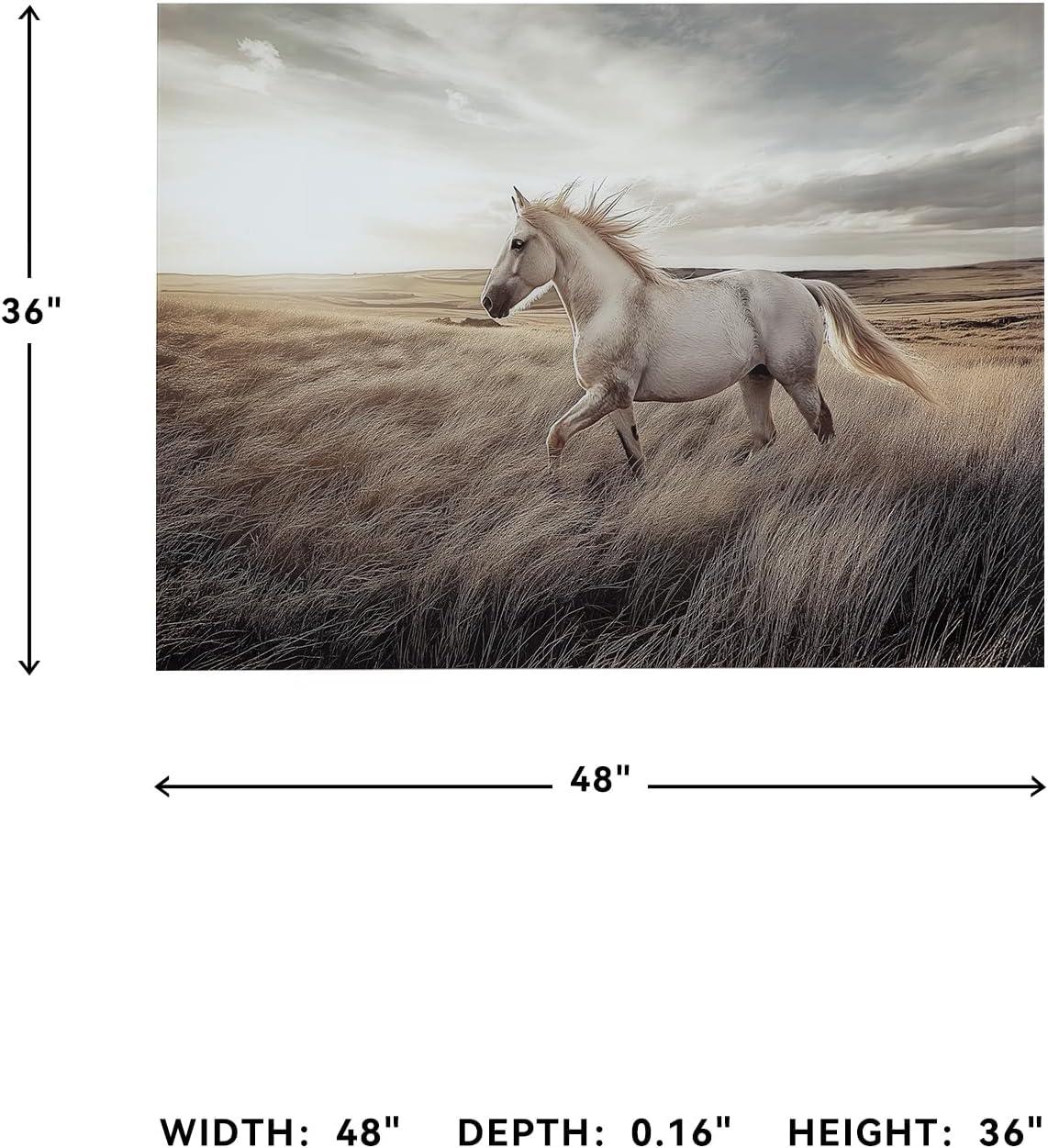 imageSignature Design by Ashley Errolville Wall Art Large Print on Glass with Wild Horse Horizontal Hanging Decor for Living Room or Dining Room Walls Warm Earth Tones