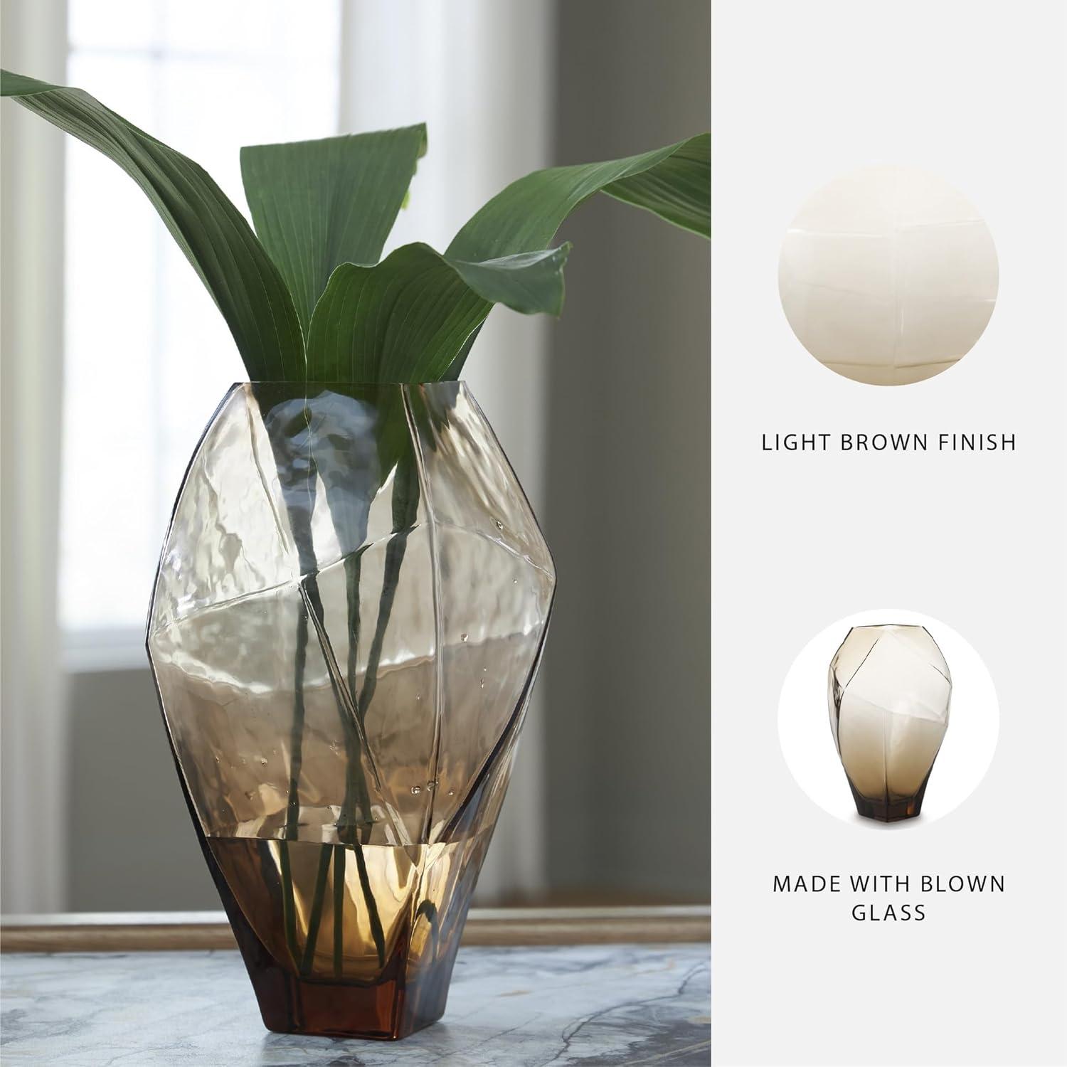 imageSignature Design by Ashley Ewart Vase Blown Glass Vase with Sculptural Form Light Brown Finish for Fresh Florals and Contemporary Centerpieces 788 W x 738 D x 1238 H