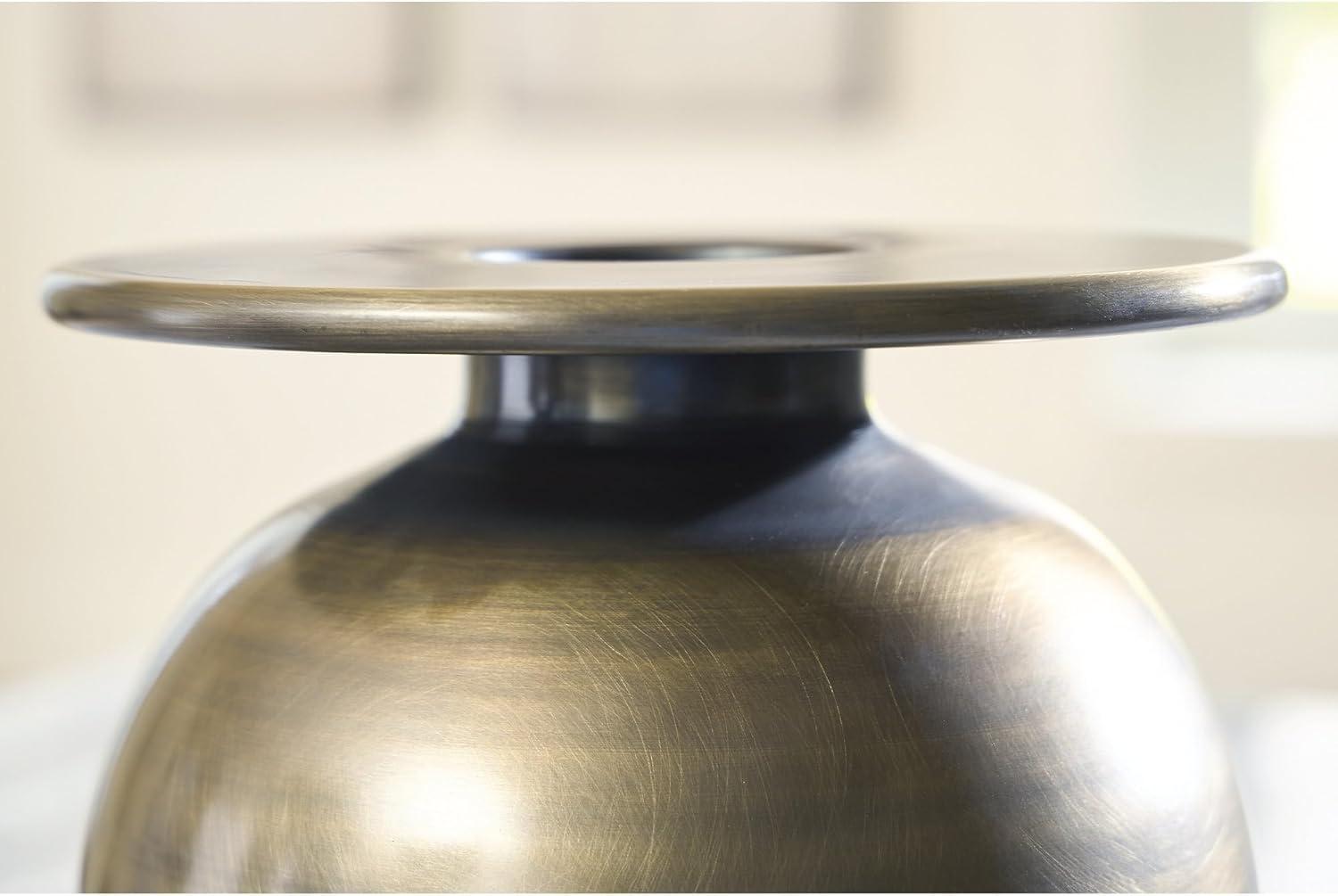 imageSignature Design by Ashley Fedorleigh Vase Metal Decor with Antiqued BrassTone Finish for Faux Florals and Modern Minimalist Styling Sculptural Accent for Tabletops 11 H