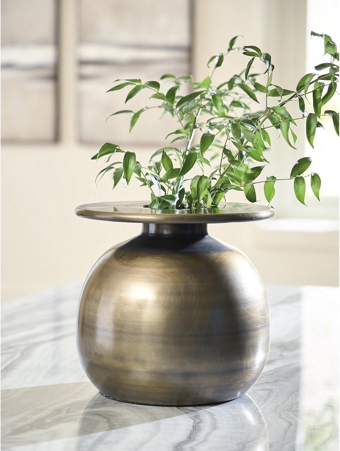 imageSignature Design by Ashley Fedorleigh Vase Metal Decor with Antiqued BrassTone Finish for Faux Florals and Modern Minimalist Styling Sculptural Accent for Tabletops 11 H