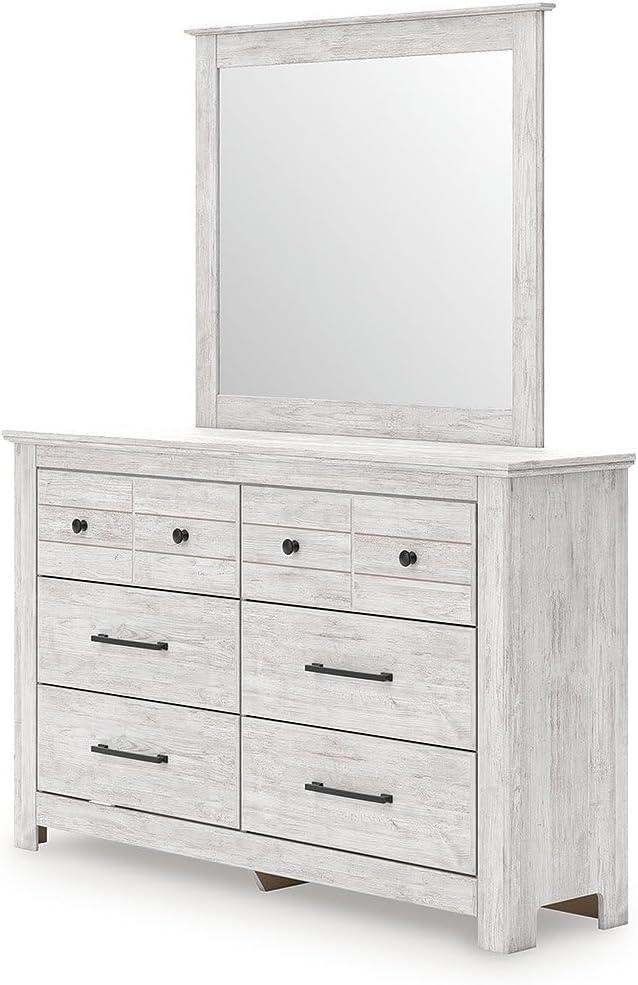 imageSignature Design by Ashley Fenderport Bedroom Dresser with Mirror Casual Cottage Storage Engineered Wood with Replicated Oak Grain Natural Brown FinishWhitewash
