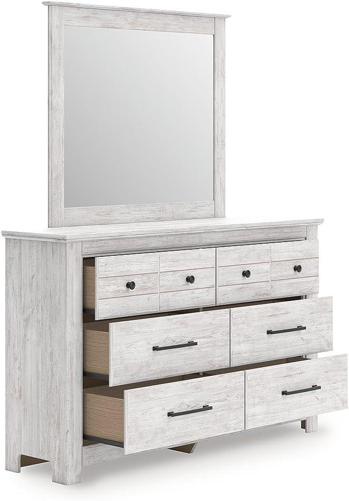 imageSignature Design by Ashley Fenderport Bedroom Dresser with Mirror Casual Cottage Storage Engineered Wood with Replicated Oak Grain Natural Brown FinishWhitewash