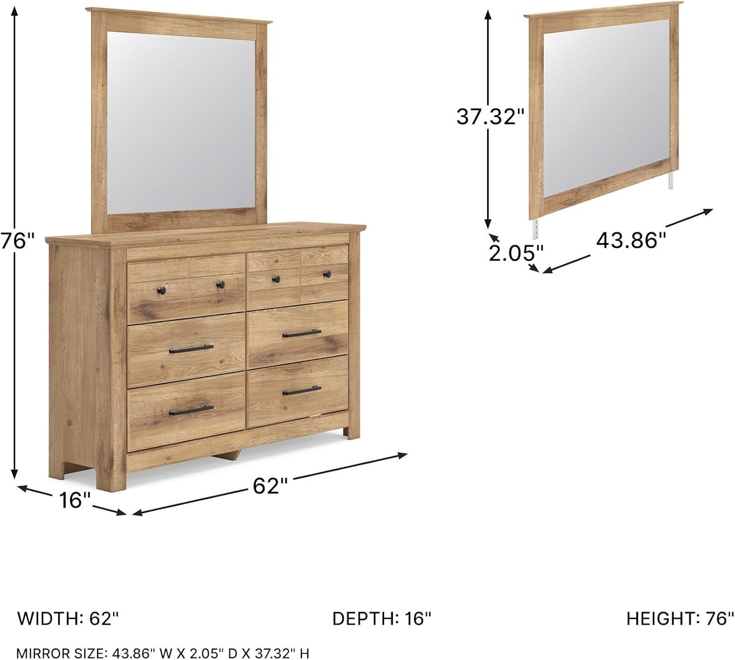 imageSignature Design by Ashley Fenderport Bedroom Dresser with Mirror Casual Cottage Storage Engineered Wood with Replicated Oak Grain Natural Brown FinishNatural Brown