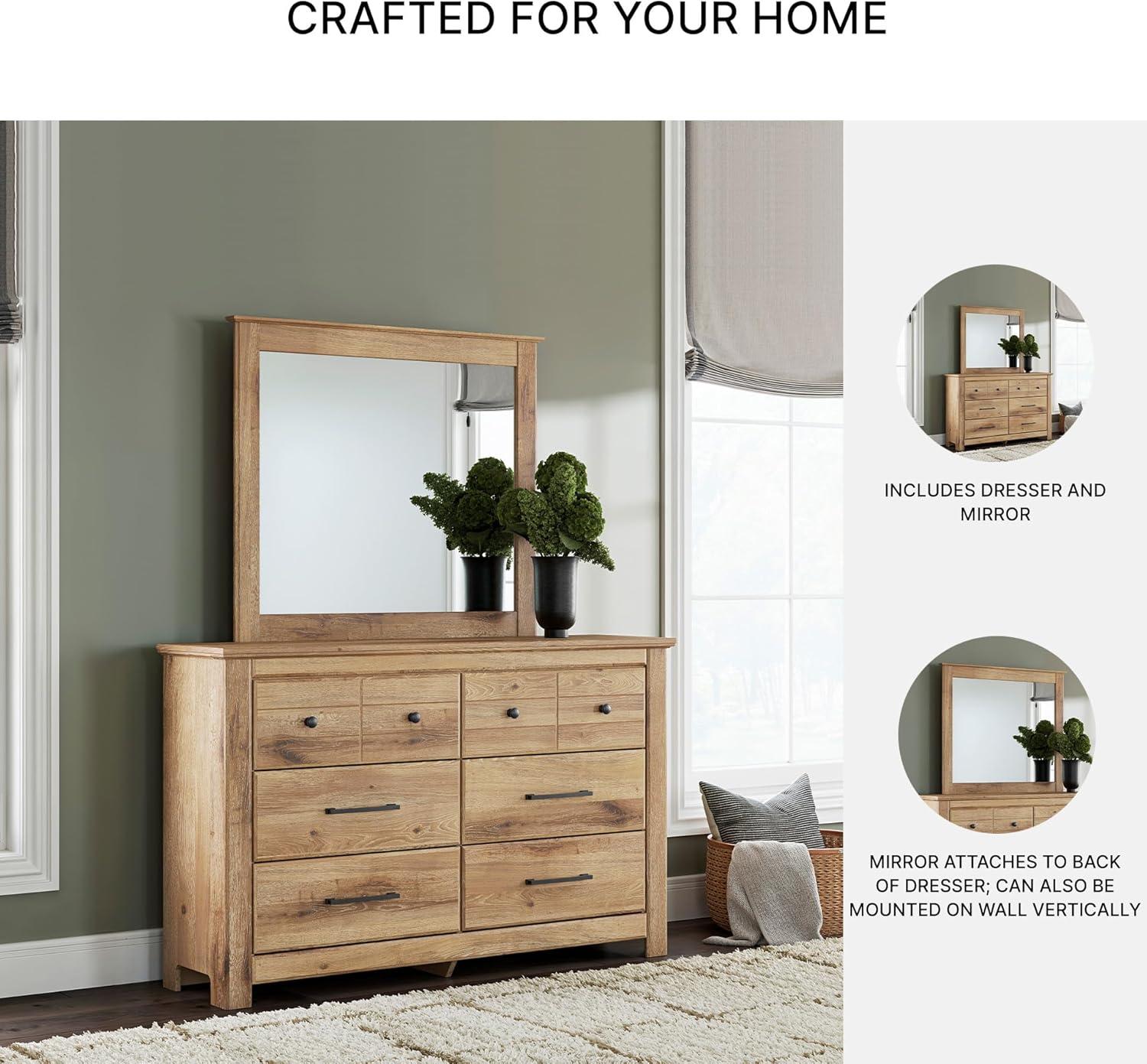 imageSignature Design by Ashley Fenderport Bedroom Dresser with Mirror Casual Cottage Storage Engineered Wood with Replicated Oak Grain Natural Brown FinishNatural Brown