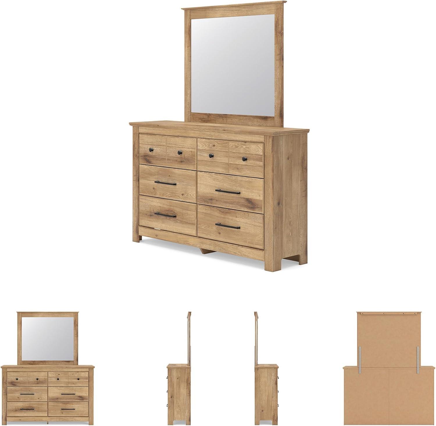 imageSignature Design by Ashley Fenderport Bedroom Dresser with Mirror Casual Cottage Storage Engineered Wood with Replicated Oak Grain Natural Brown FinishNatural Brown