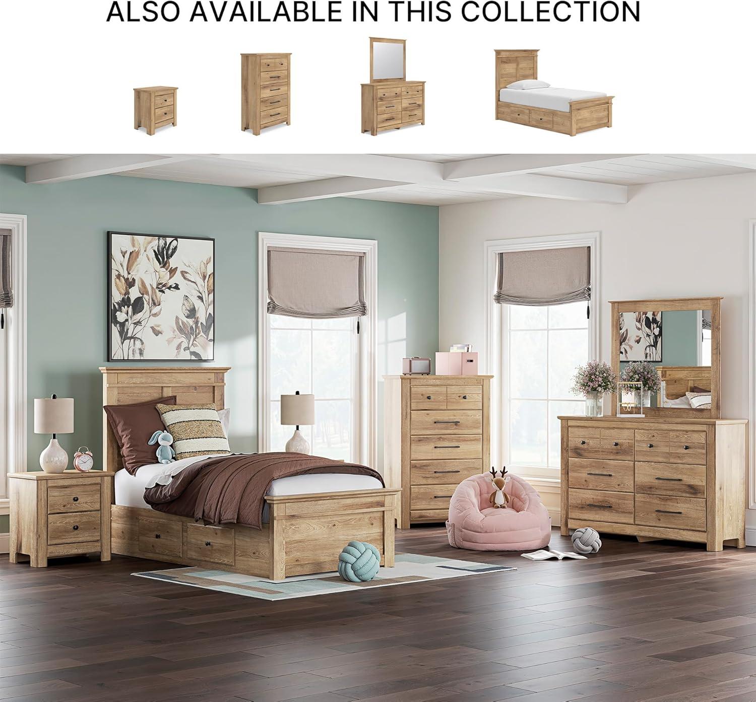 imageSignature Design by Ashley Fenderport Bedroom Dresser with Mirror Casual Cottage Storage Engineered Wood with Replicated Oak Grain Natural Brown FinishNatural Brown