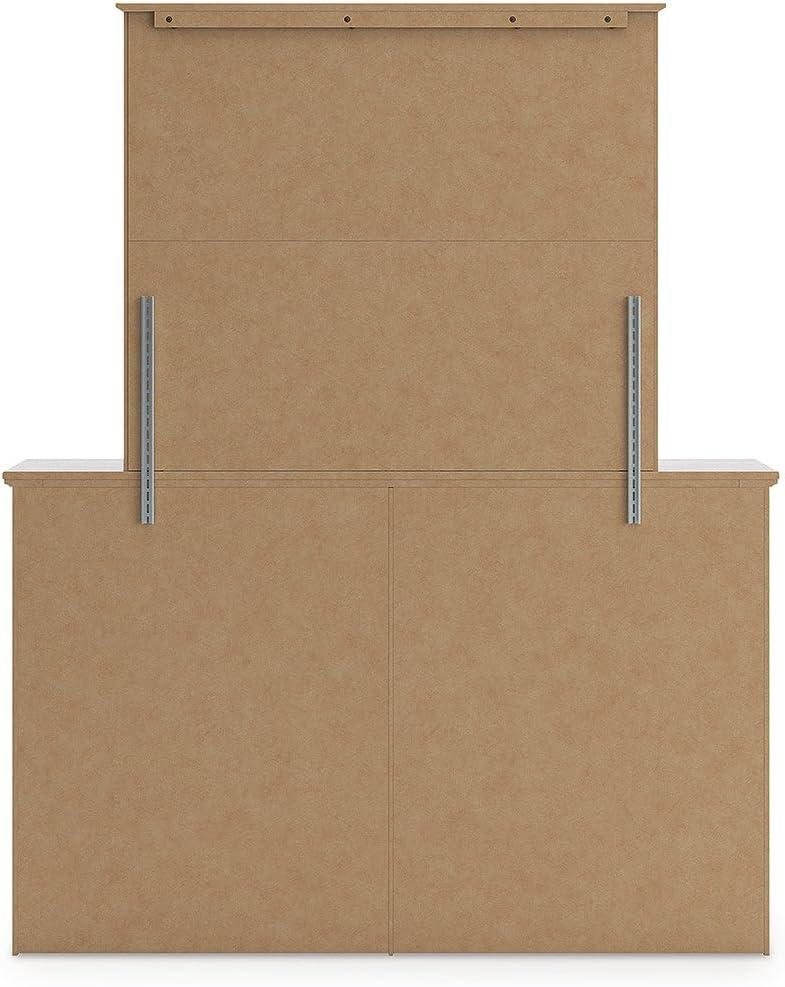 imageSignature Design by Ashley Fenderport Bedroom Dresser with Mirror Casual Cottage Storage Engineered Wood with Replicated Oak Grain Natural Brown FinishWhitewash