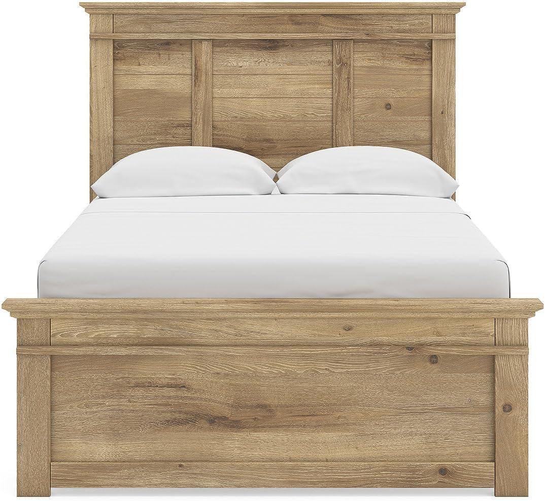 imageSignature Design by Ashley Fenderport Full Bed Frame with Panel Headboard and Footboard Cottage Bedroom Style for Guest Rooms and Teens Natural Brown