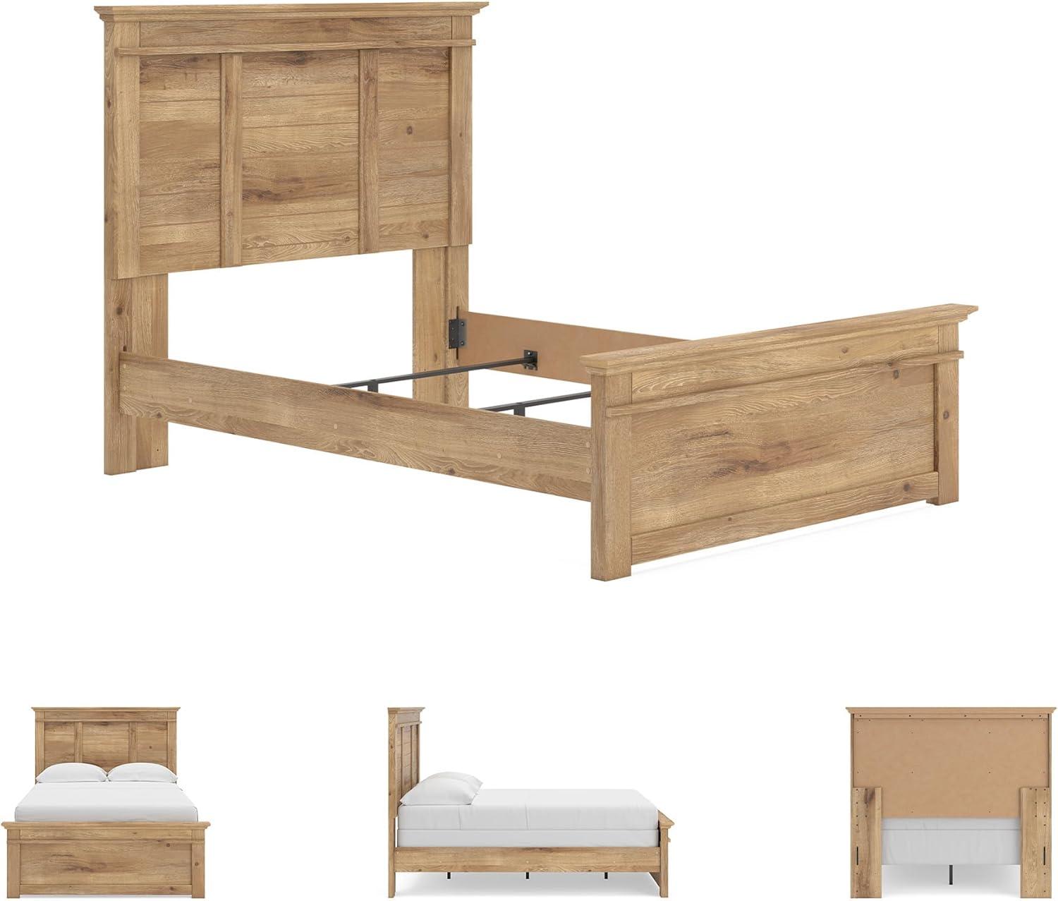 imageSignature Design by Ashley Fenderport Full Bed Frame with Panel Headboard and Footboard Cottage Bedroom Style for Guest Rooms and Teens Natural Brown
