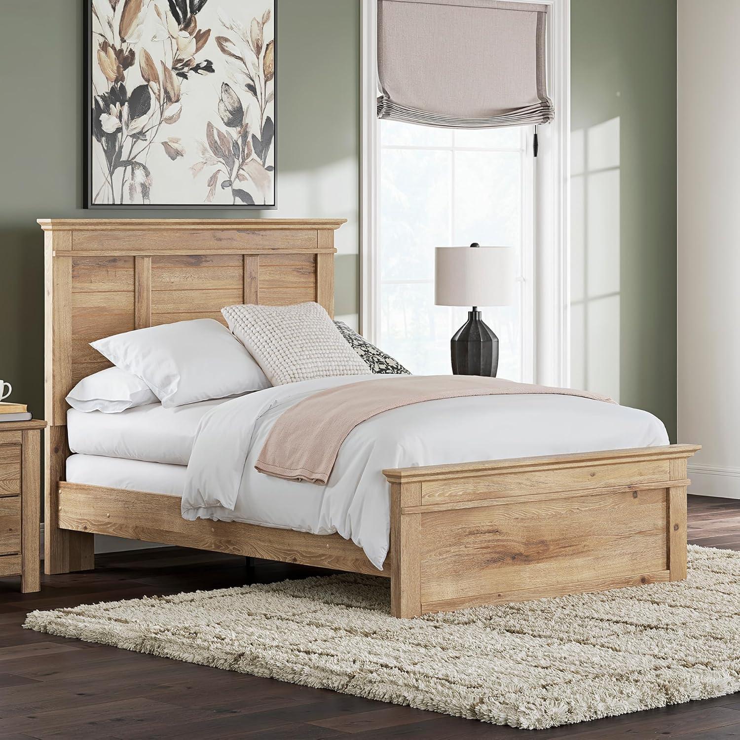 imageSignature Design by Ashley Fenderport Full Bed Frame with Panel Headboard and Footboard Cottage Bedroom Style for Guest Rooms and Teens Natural Brown