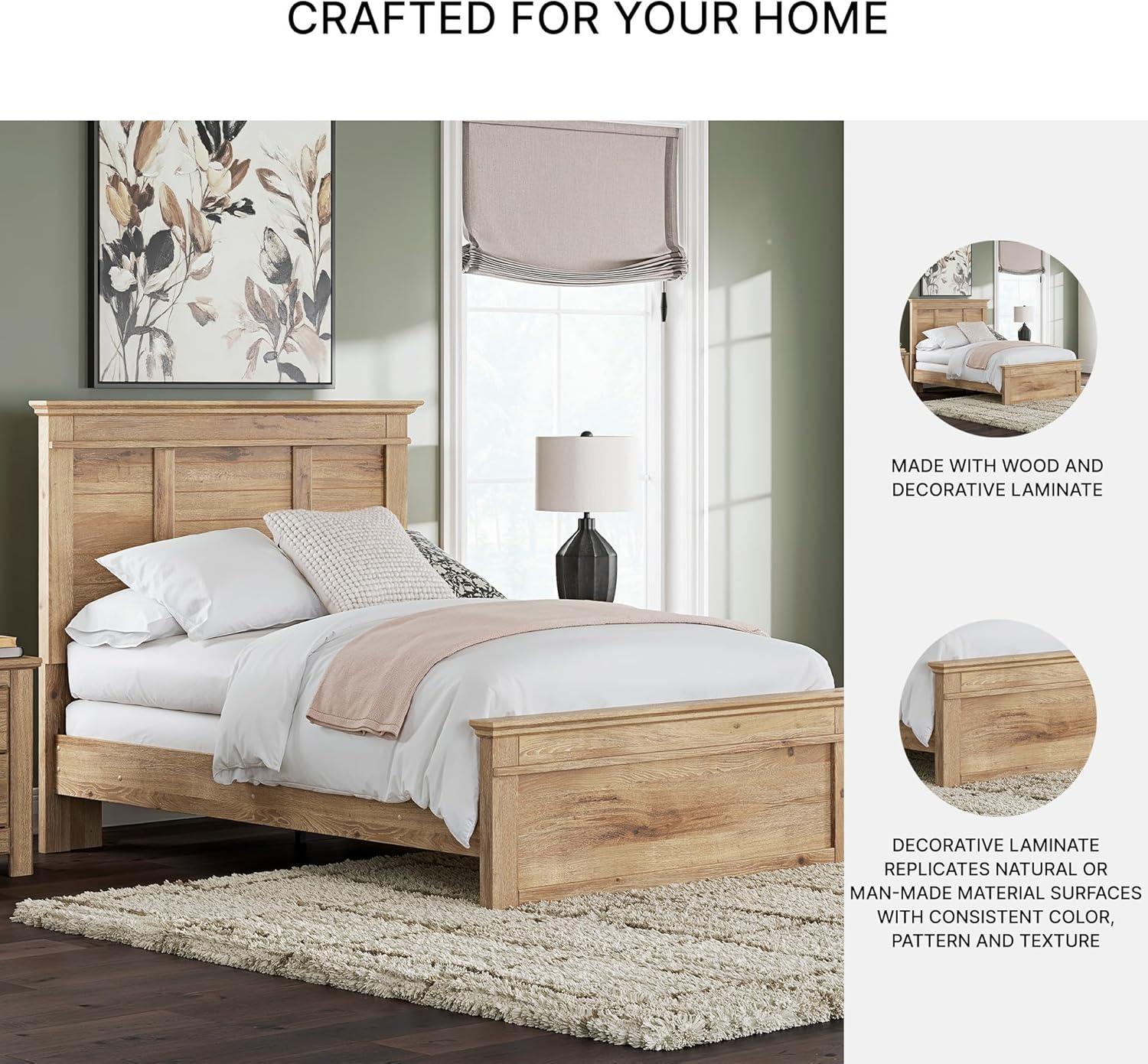 imageSignature Design by Ashley Fenderport Full Bed Frame with Panel Headboard and Footboard Cottage Bedroom Style for Guest Rooms and Teens Natural Brown