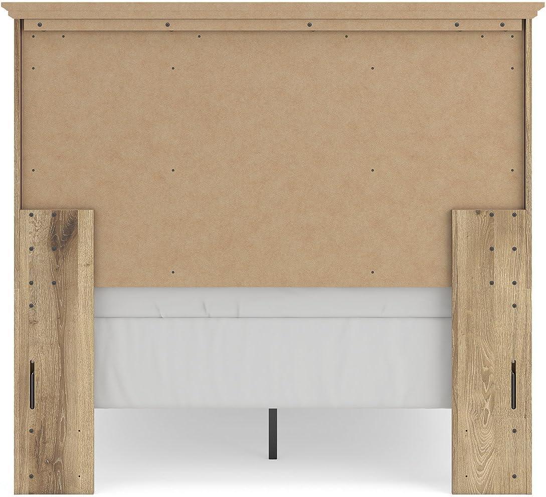 imageSignature Design by Ashley Fenderport Full Bed Frame with Panel Headboard and Footboard Cottage Bedroom Style for Guest Rooms and Teens Natural Brown