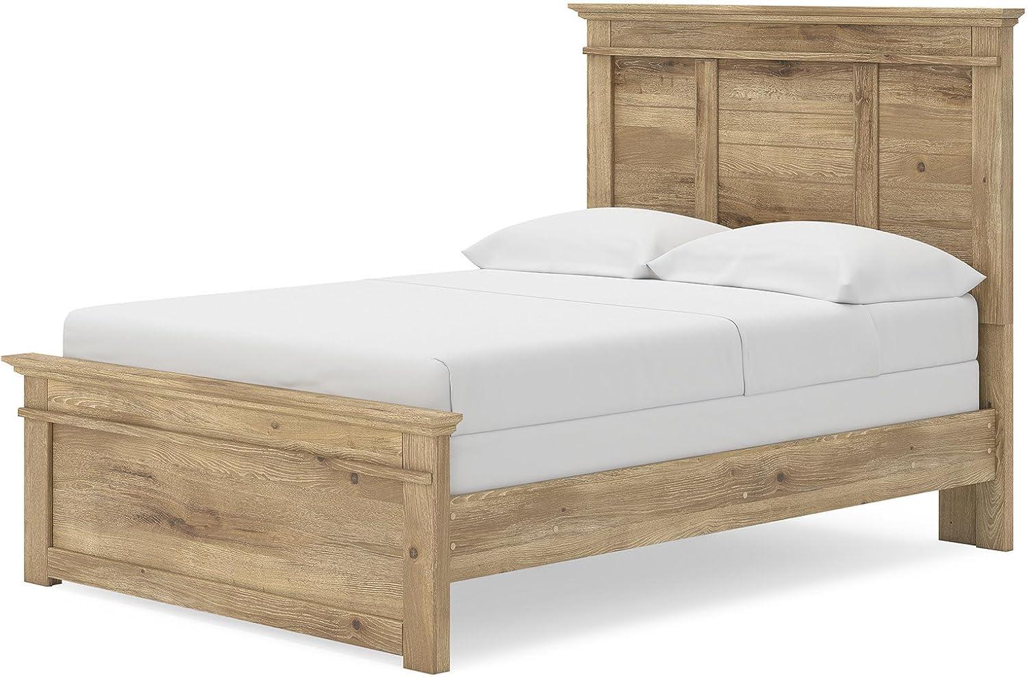 imageSignature Design by Ashley Fenderport Full Bed Frame with Panel Headboard and Footboard Cottage Bedroom Style for Guest Rooms and Teens Natural Brown