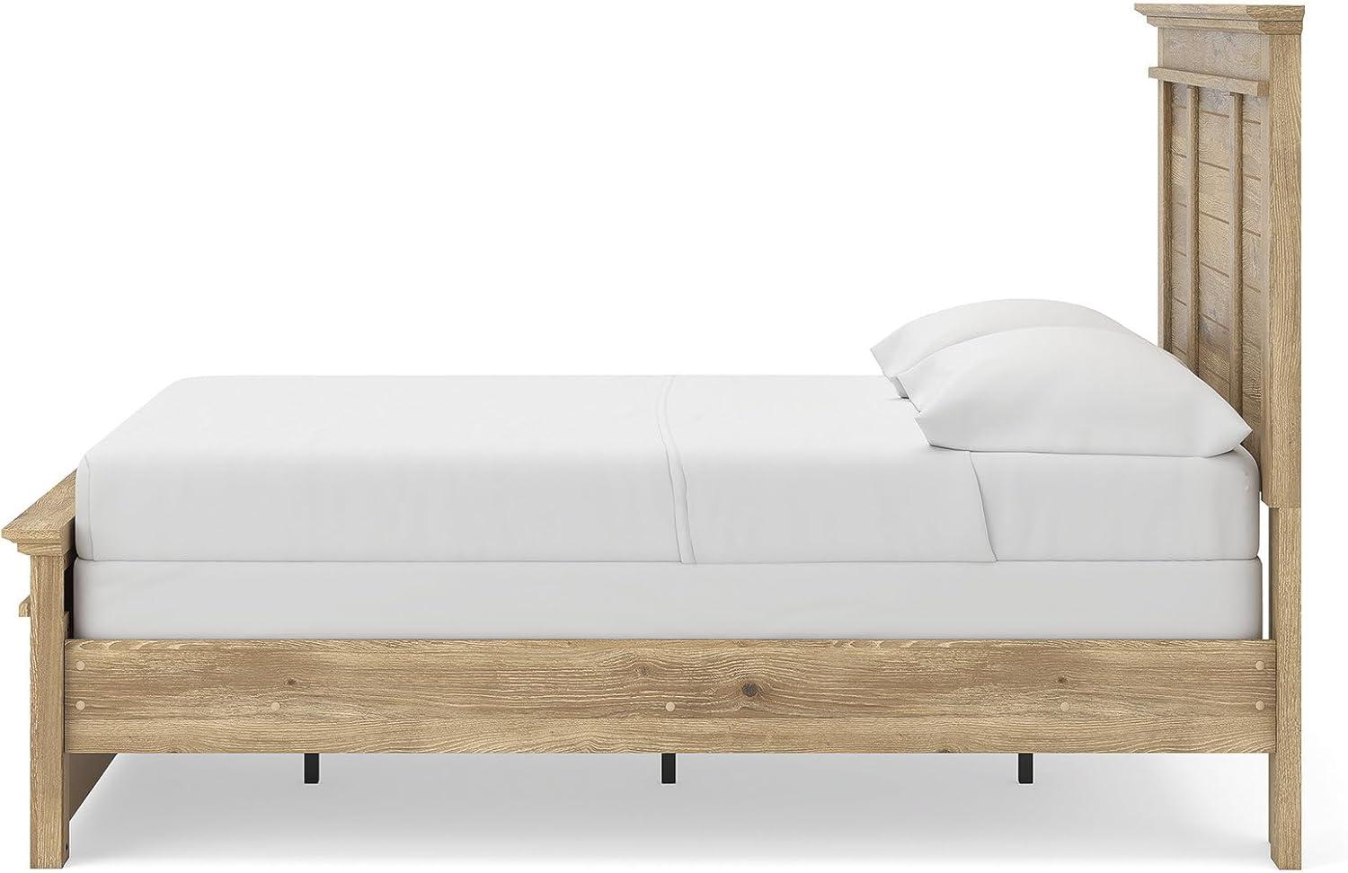imageSignature Design by Ashley Fenderport Full Bed Frame with Panel Headboard and Footboard Cottage Bedroom Style for Guest Rooms and Teens Natural Brown