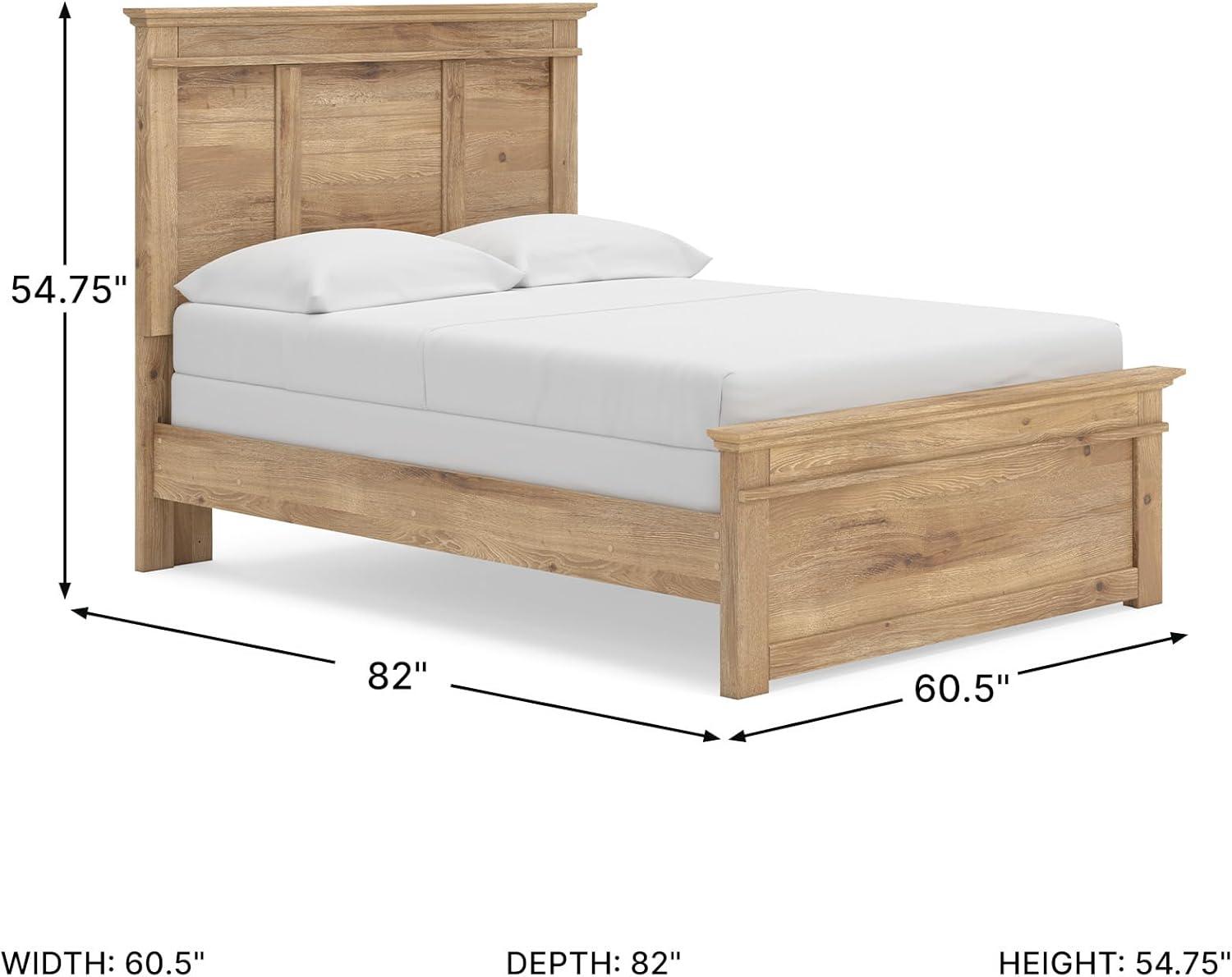 imageSignature Design by Ashley Fenderport Full Bed Frame with Panel Headboard and Footboard Cottage Bedroom Style for Guest Rooms and Teens Natural Brown