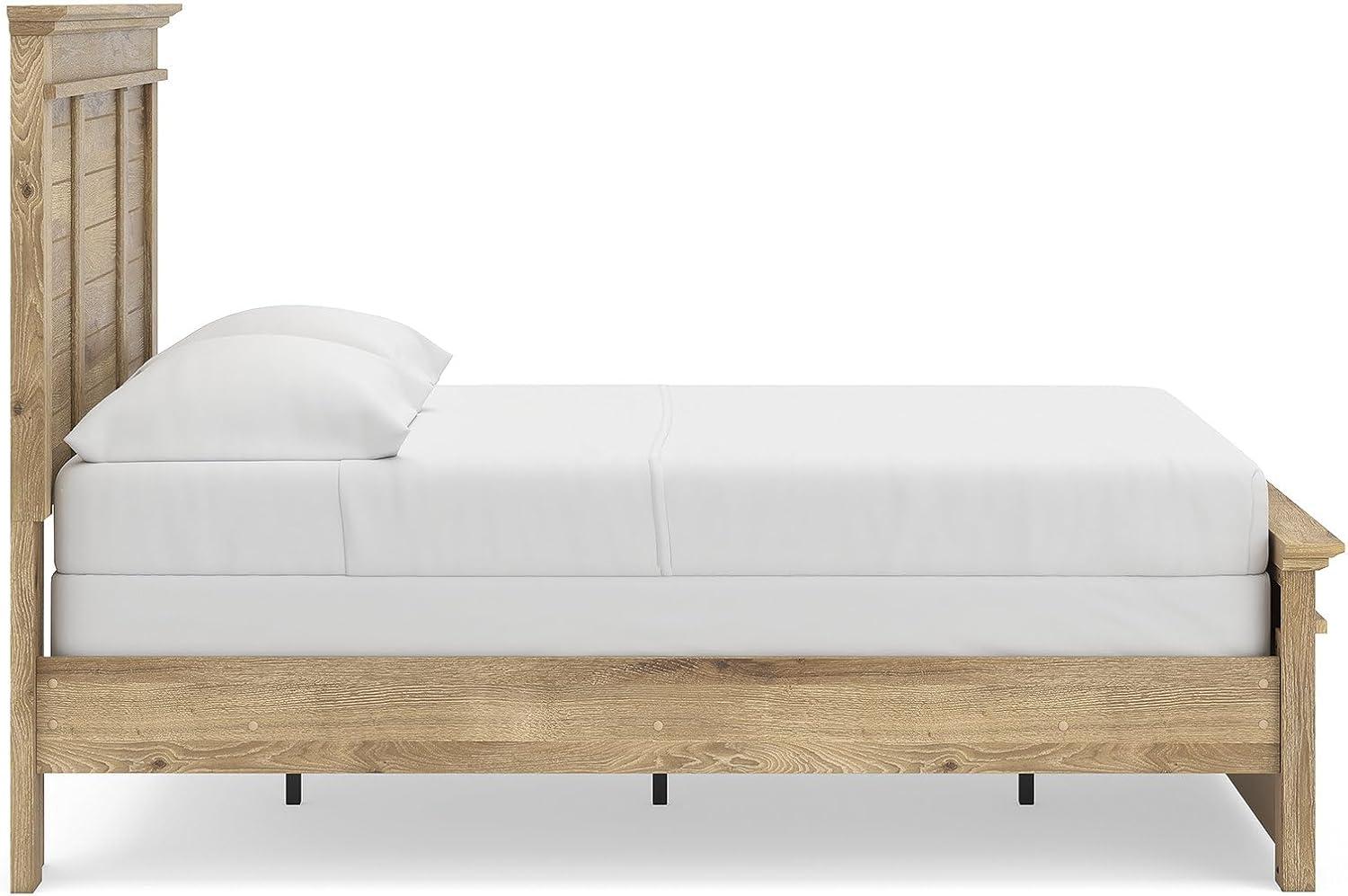 imageSignature Design by Ashley Fenderport Full Bed Frame with Panel Headboard and Footboard Cottage Bedroom Style for Guest Rooms and Teens Natural Brown