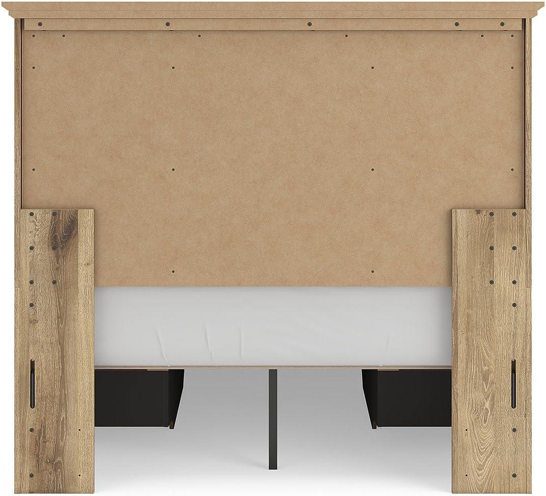 imageSignature Design by Ashley Fenderport Full Bedframe with Headboard Panel Platform Bed with 6 Storage Drawers Casual Cottage Bedroom Furniture for Everyday Use Natural Brown