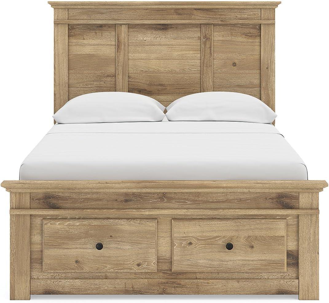 imageSignature Design by Ashley Fenderport Full Bedframe with Headboard Panel Platform Bed with 6 Storage Drawers Casual Cottage Bedroom Furniture for Everyday Use Natural Brown