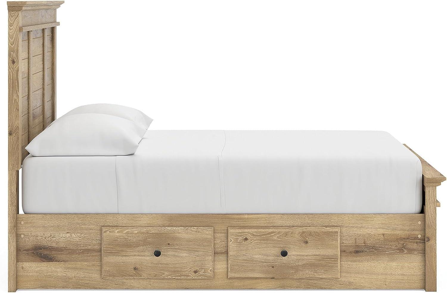 imageSignature Design by Ashley Fenderport Full Bedframe with Headboard Panel Platform Bed with 6 Storage Drawers Casual Cottage Bedroom Furniture for Everyday Use Natural Brown